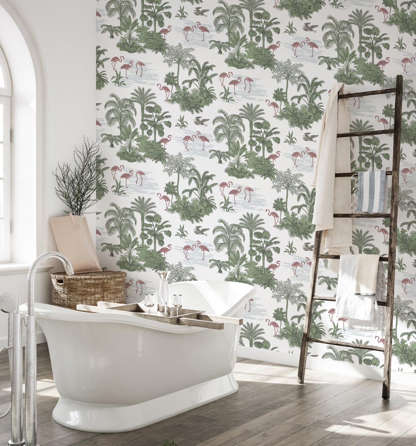 Tropical Palm Trees Flamingo Jungle Toile Wallpaper