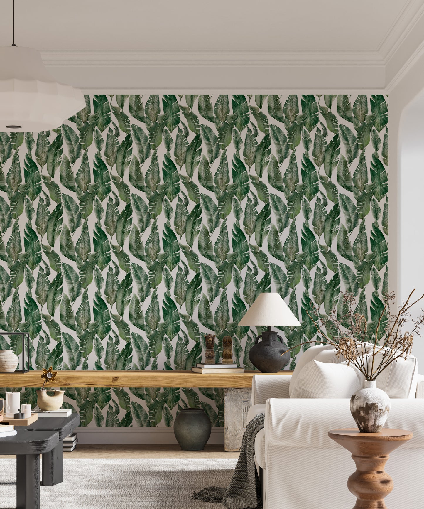 Watercolor Palm Green Leaves Wallpaper