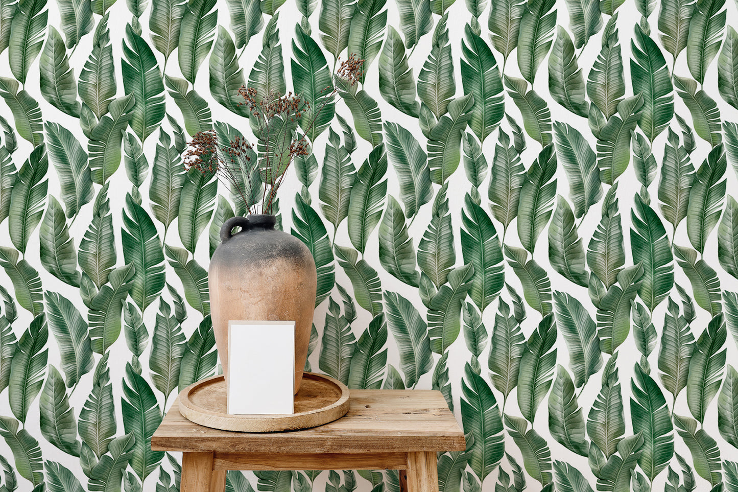 Watercolor Palm Green Leaves Wallpaper