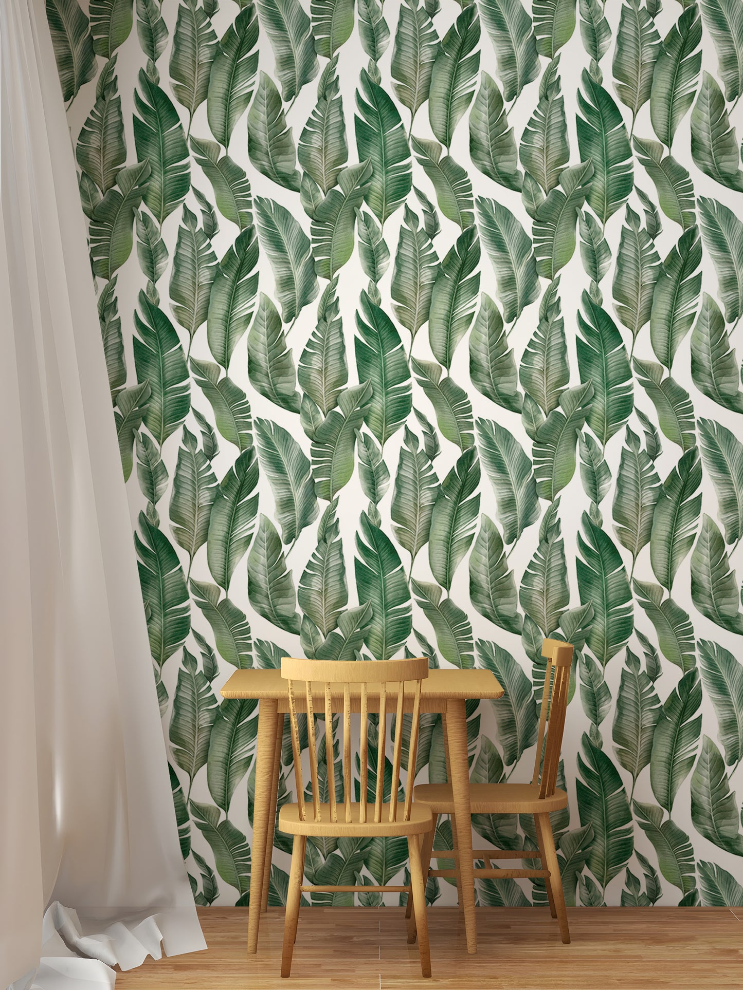 Watercolor Palm Green Leaves Wallpaper