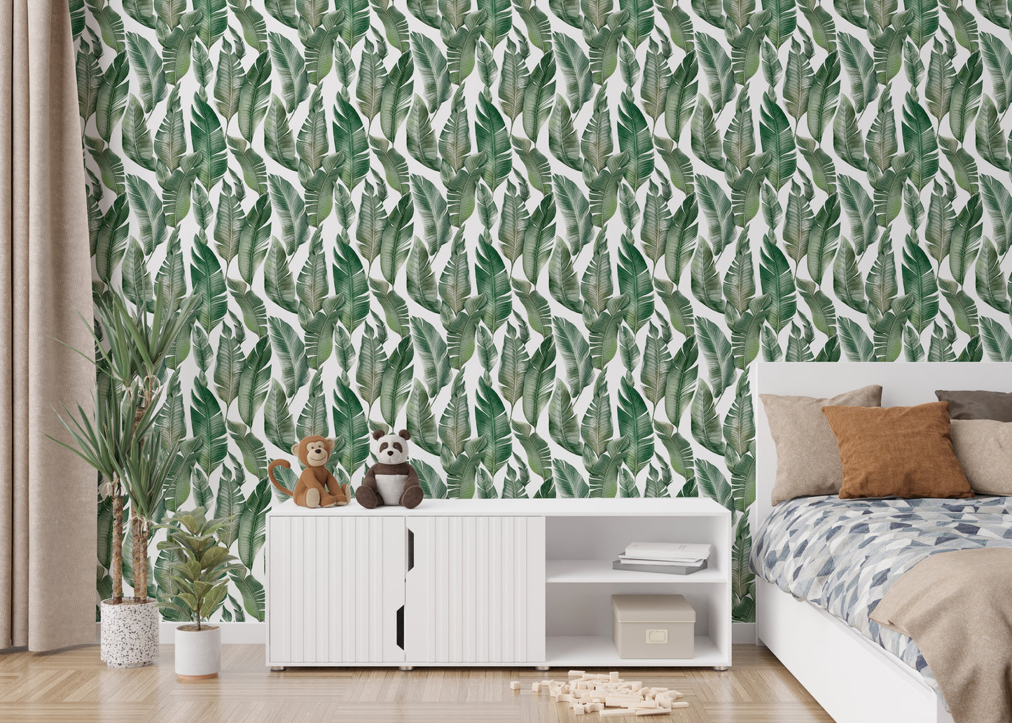 Watercolor Palm Green Leaves Wallpaper