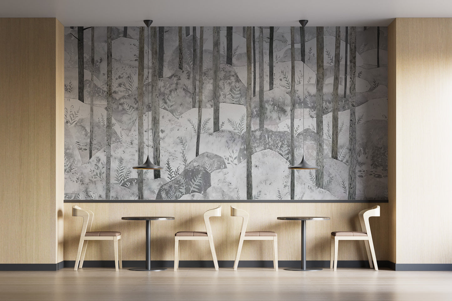 Grey forest woodland wallpaper for serene interiors