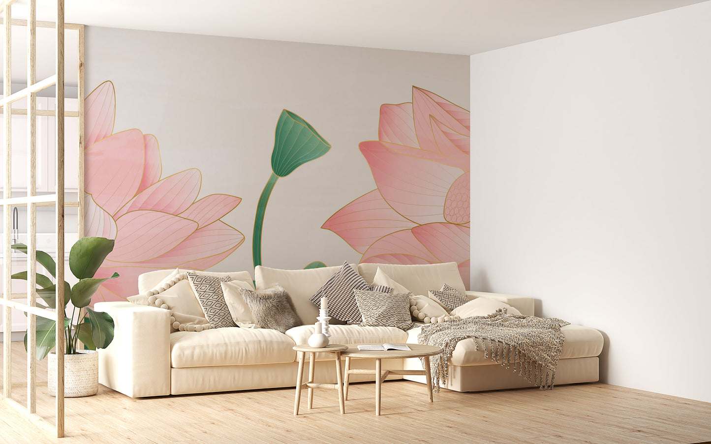 Graceful golden petal mural wallpaper art
