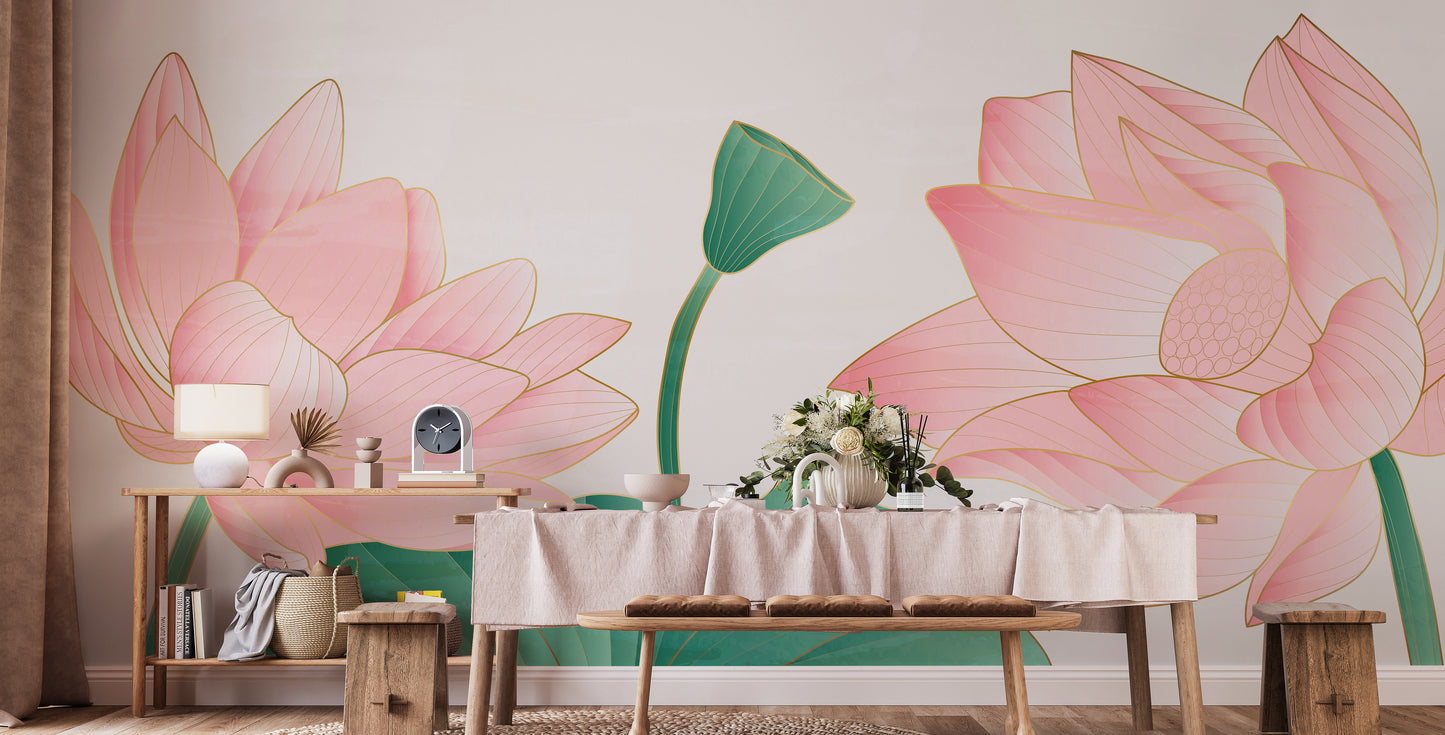 Artistic golden pink wallpaper petal style
