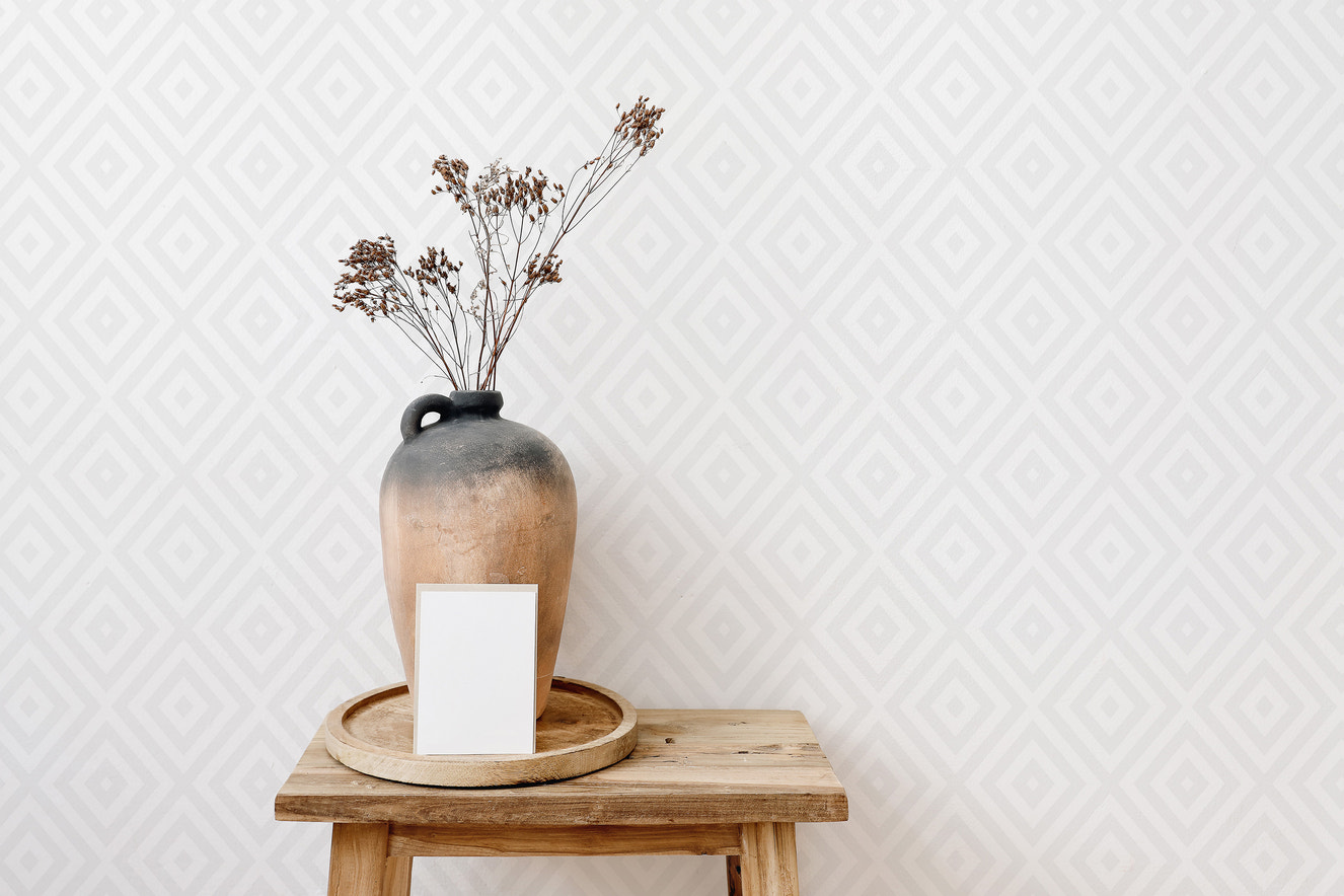 Gray Concentric Diamonds Geometric Wallpaper For Walls