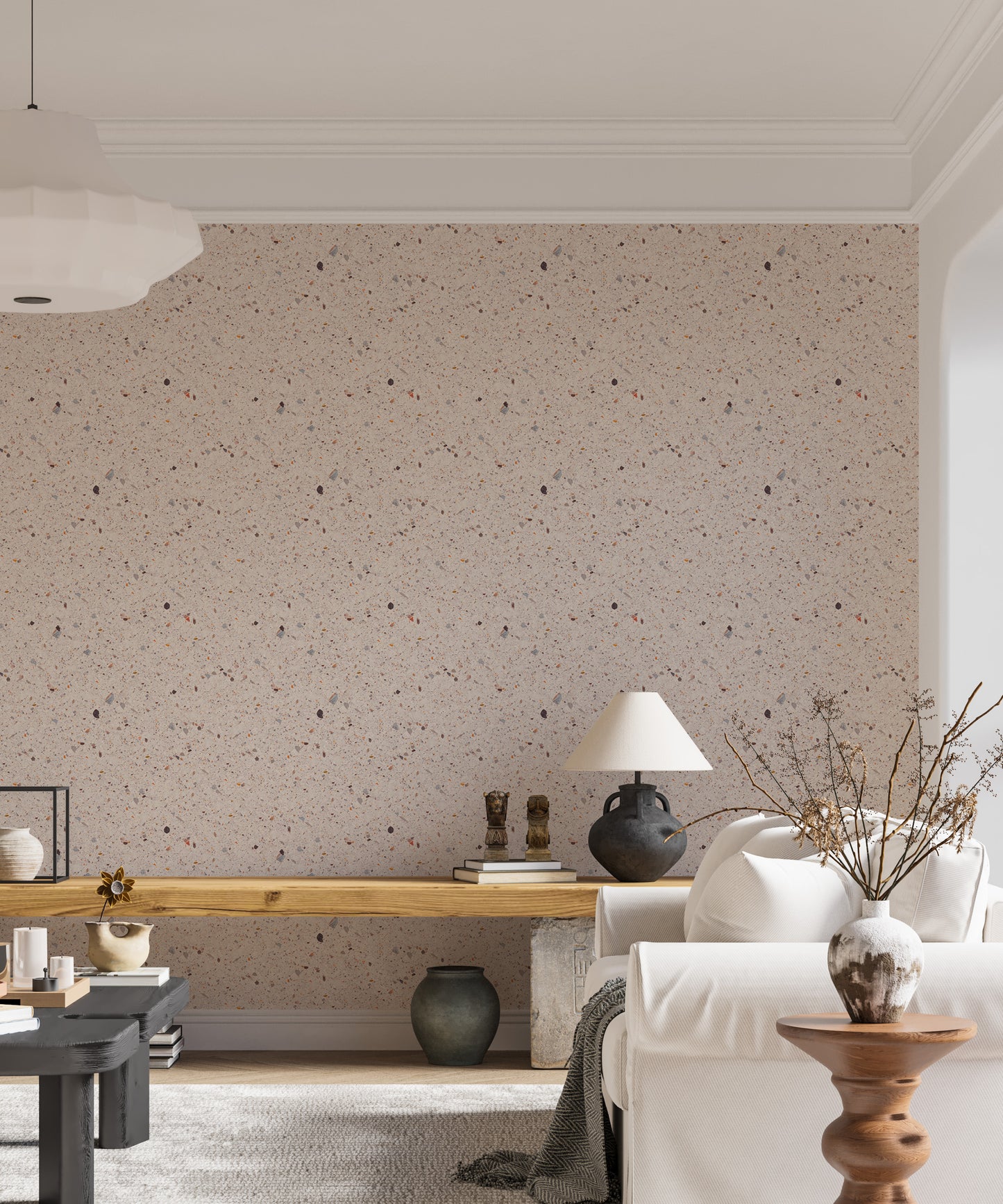 Beige Venetian Quartz Stone Terrazzo Tiles Wallpaper