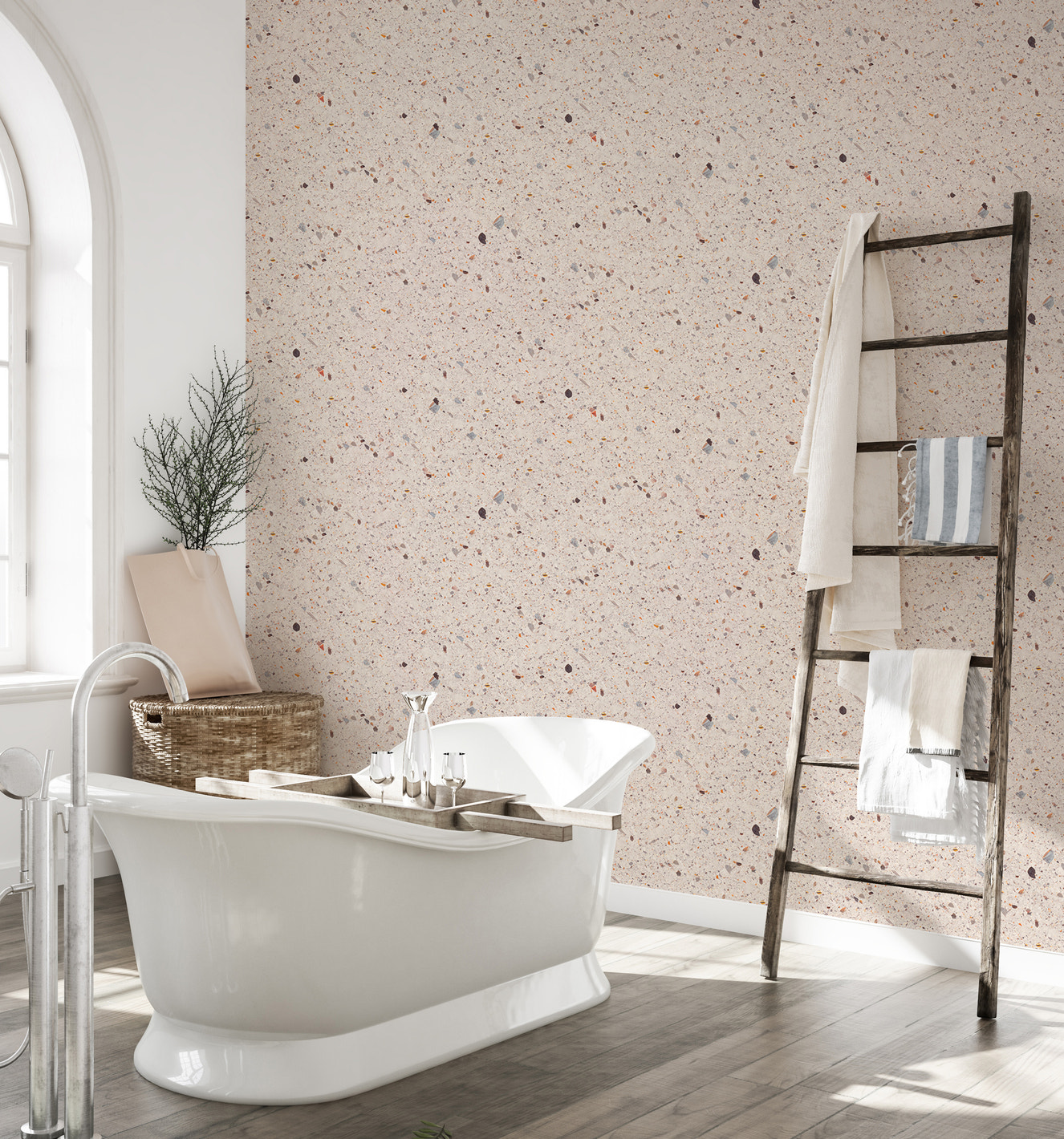 Beige Venetian Quartz Stone Terrazzo Tiles Wallpaper