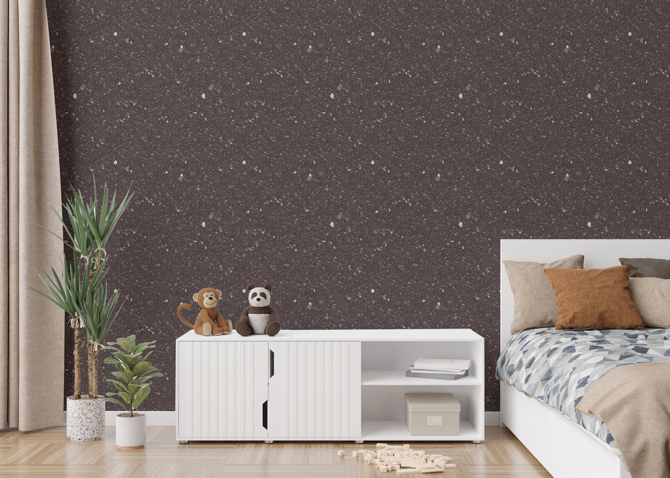 Brown Venetian Quartz Stone Terrazzo Wallpaper