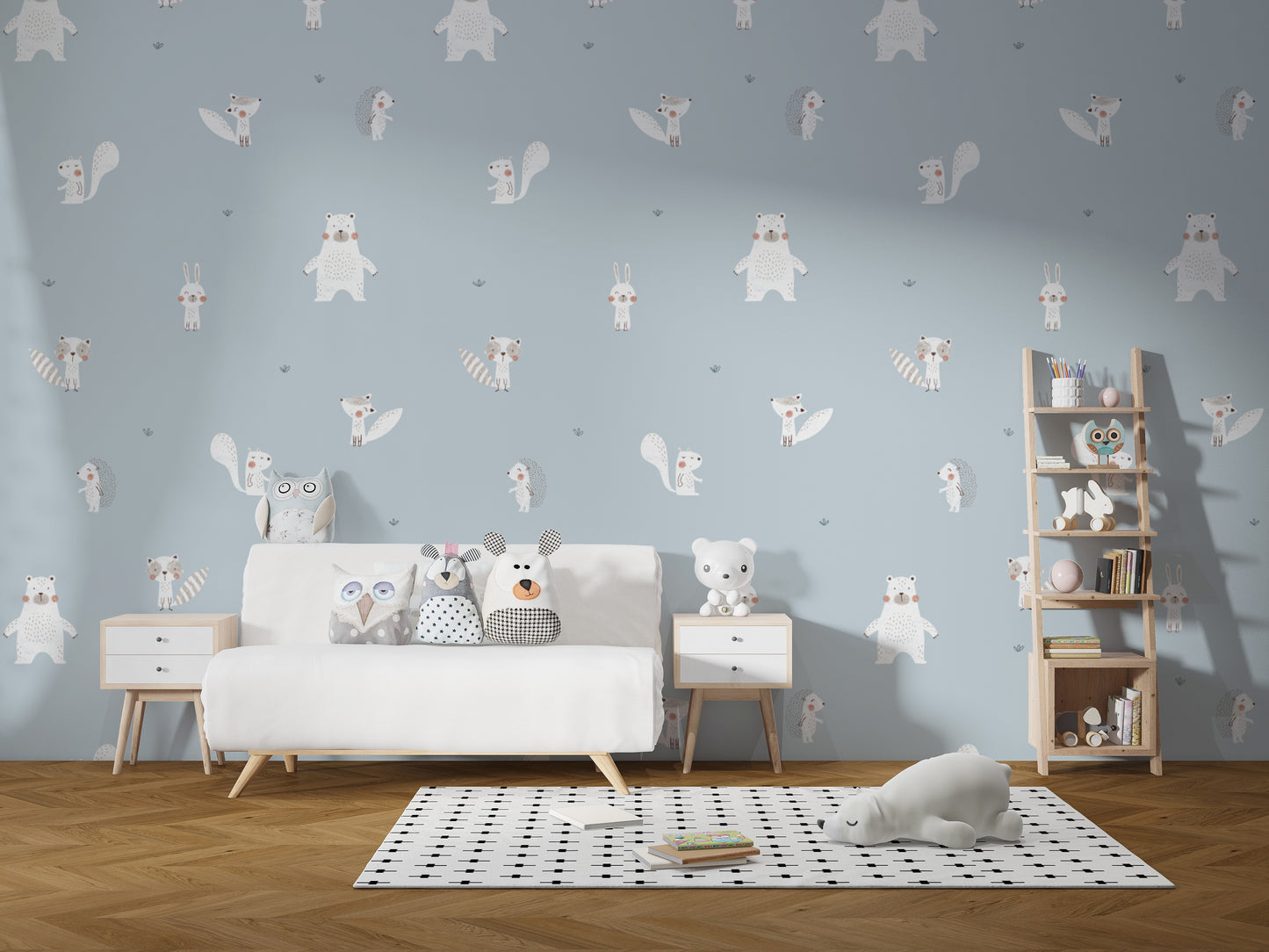 Blue Forest Animals Wallpaper for Walls