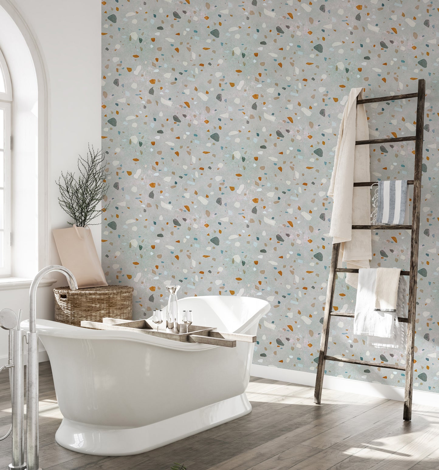 Mid Century Modern Natural Classic Terrazzo Wallpaper