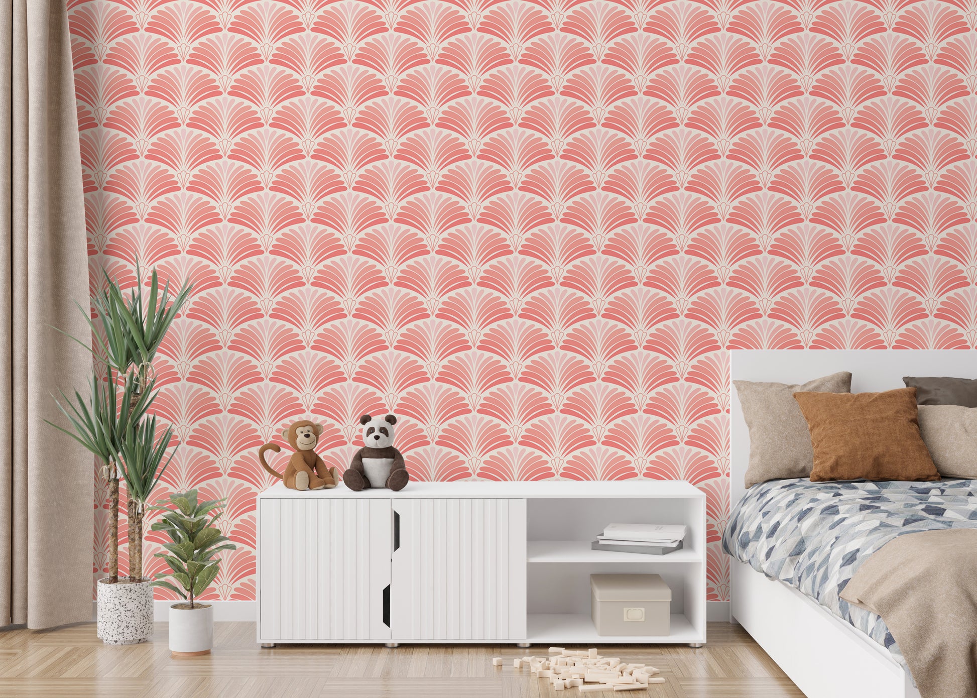 Classic pink wallpaper inspired by Japanese art motifs