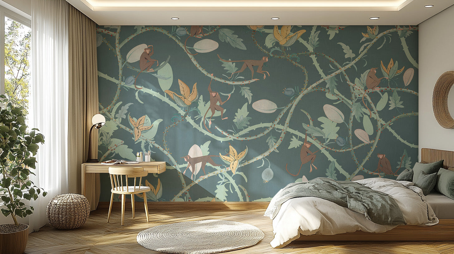 Whimsical monkeys mural wallpaper for imaginative interiors