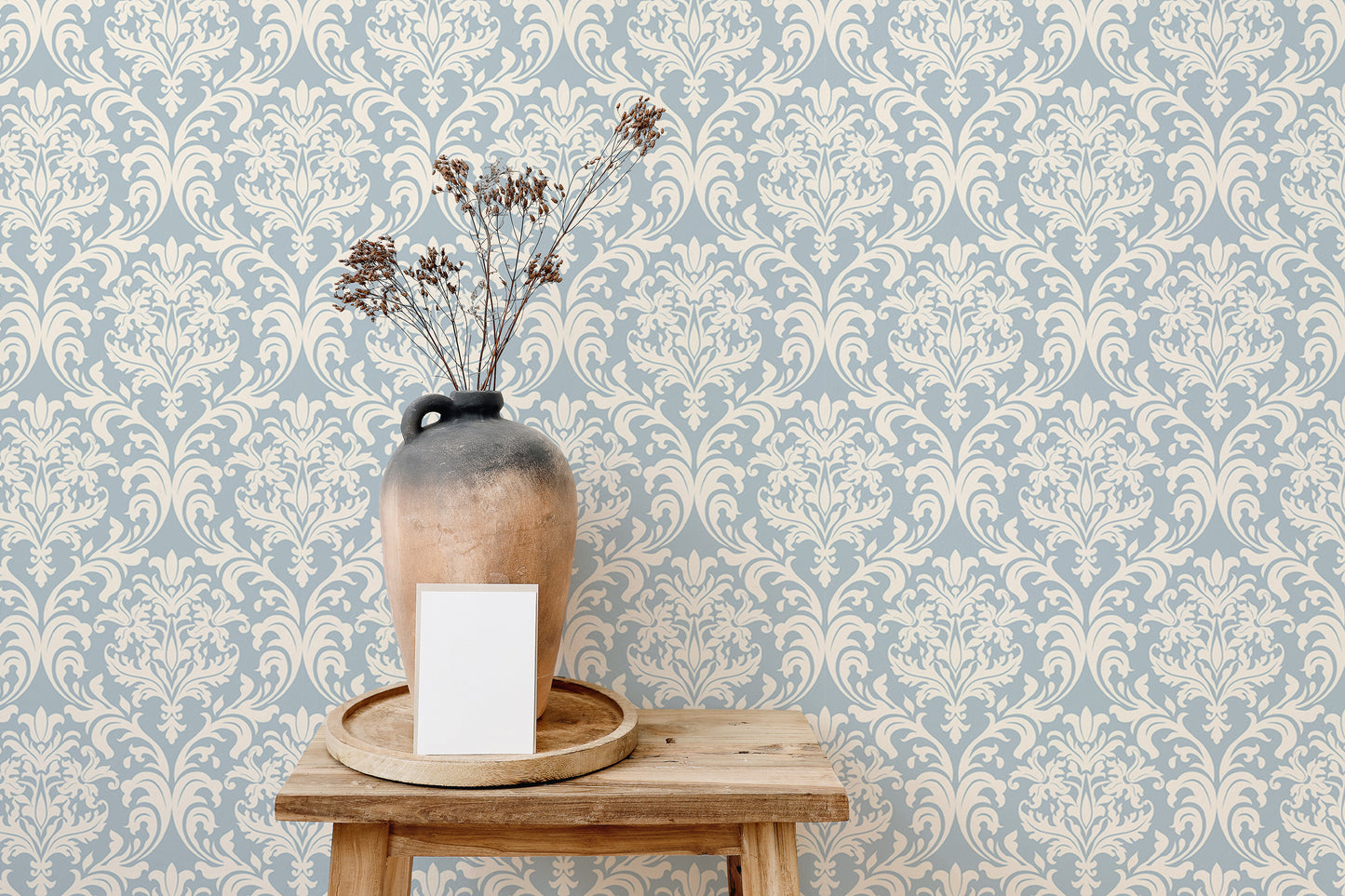 Timeless wallpaper with blue and beige Victorian patterns