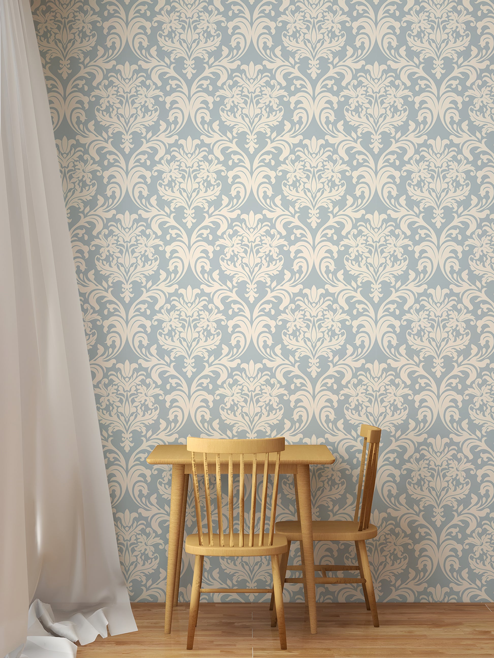 Seamless Victorian wallpaper featuring blue accents