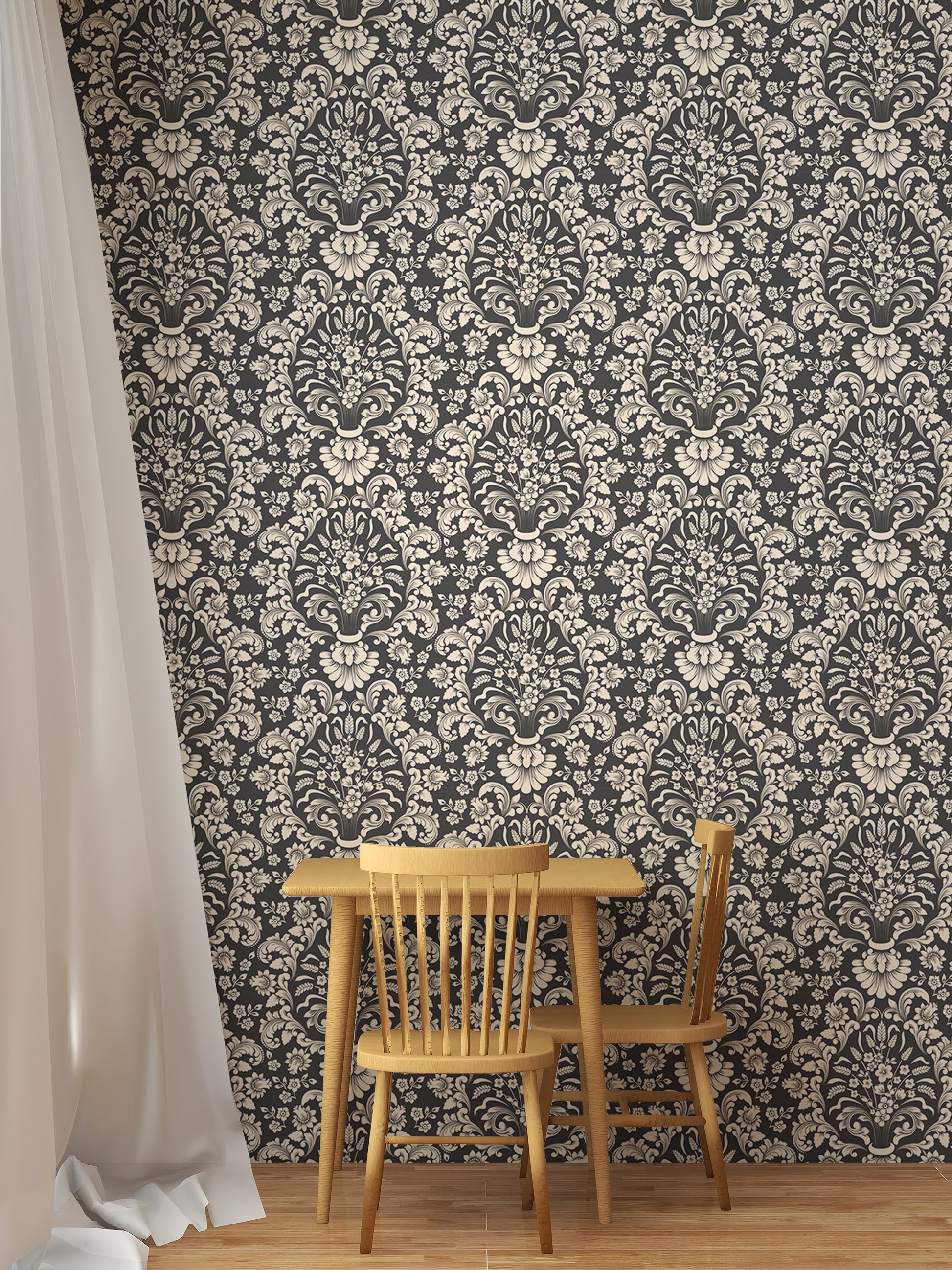 Intricate damask wallpaper with old classical appeal