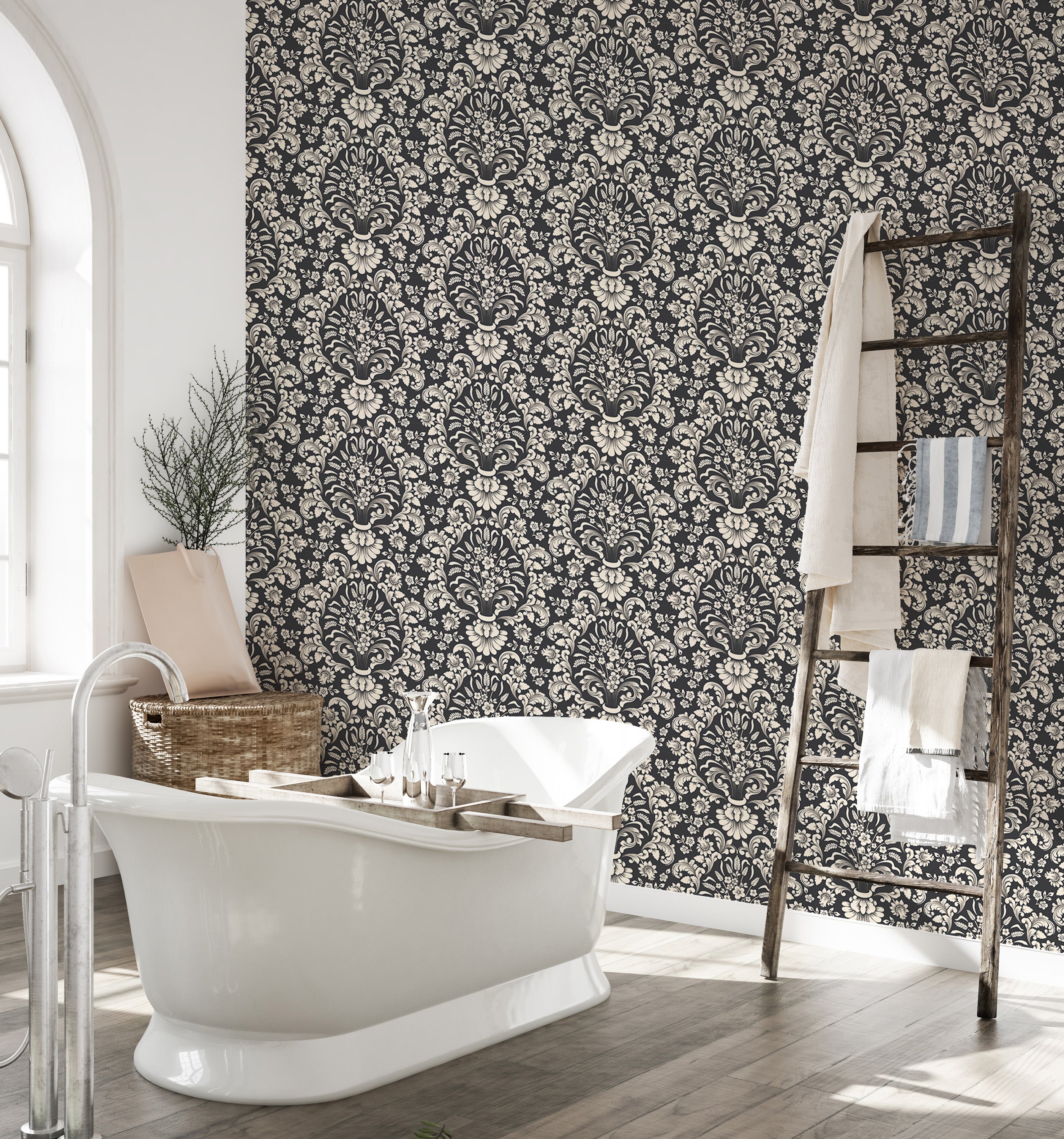 Vintage-inspired damask wallpaper with luxurious charm