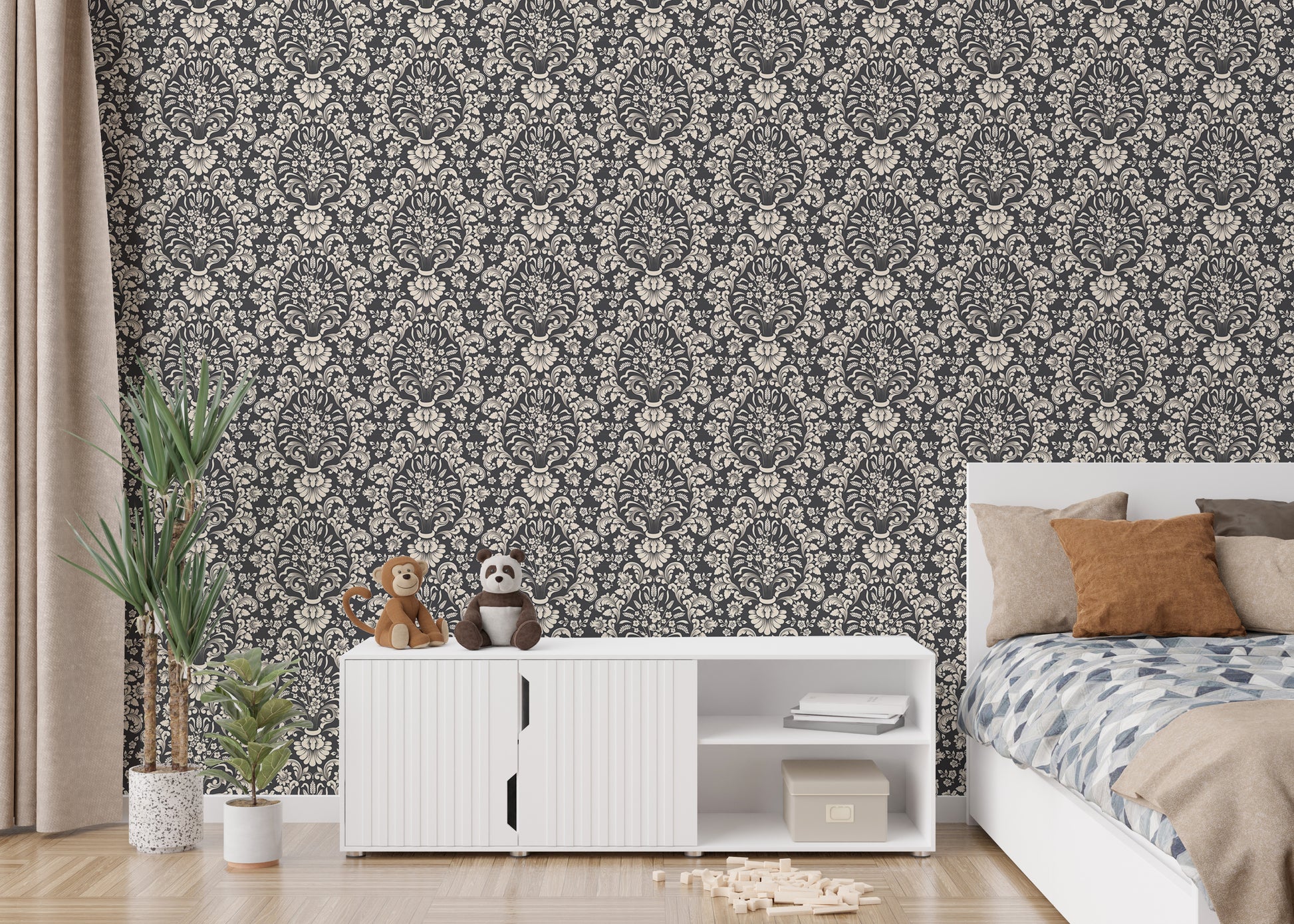 Classical damask wallpaper for sophisticated decor