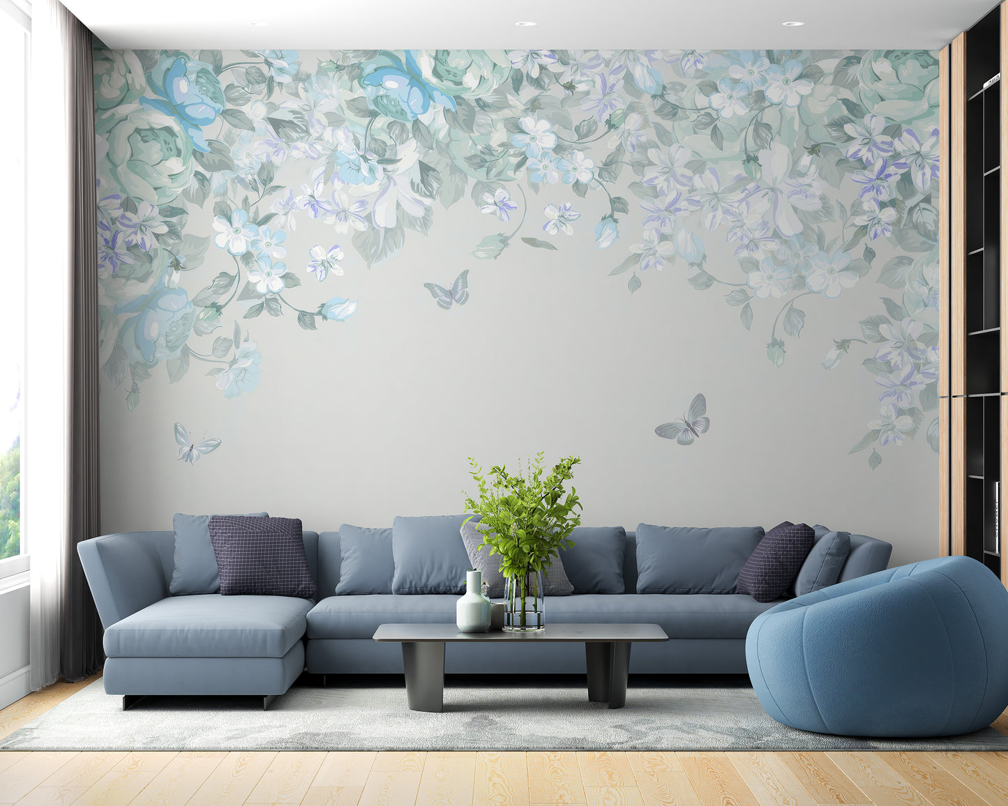 Whimsical Butterfly Meadow Wall Mural with colorful wings