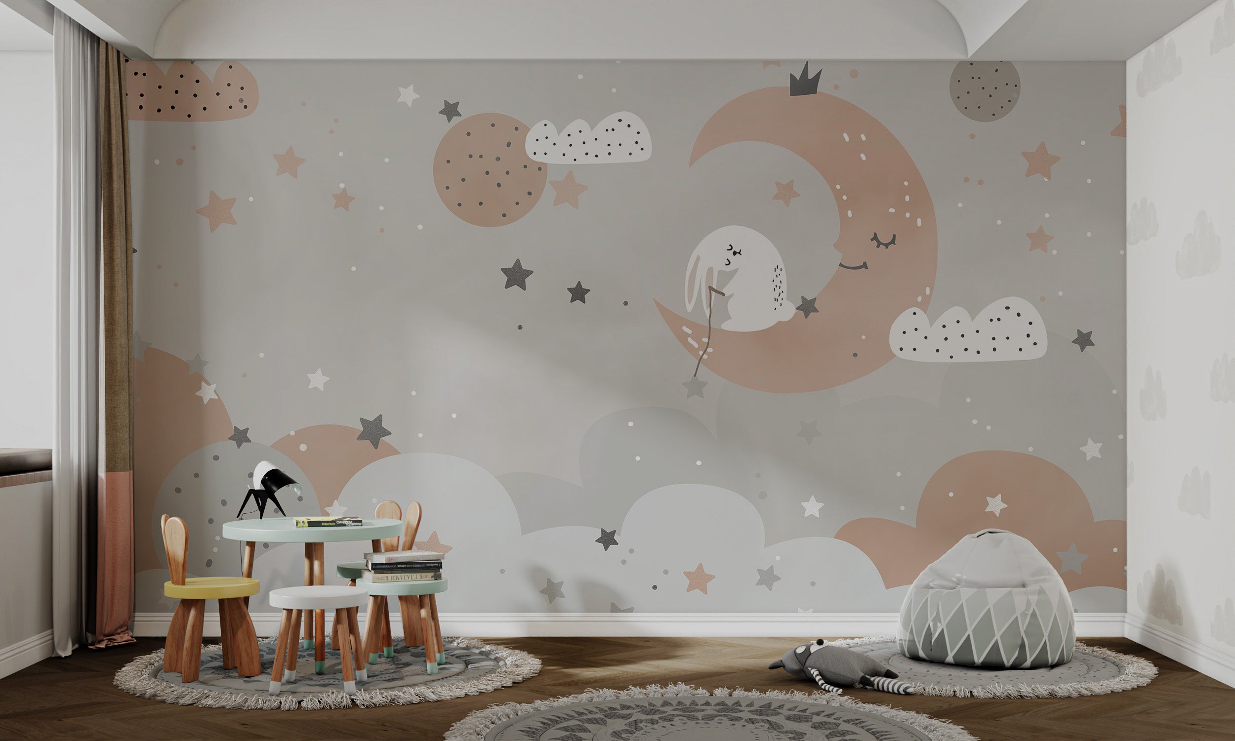 Sleeping bunny cloud wallpaper for kids room