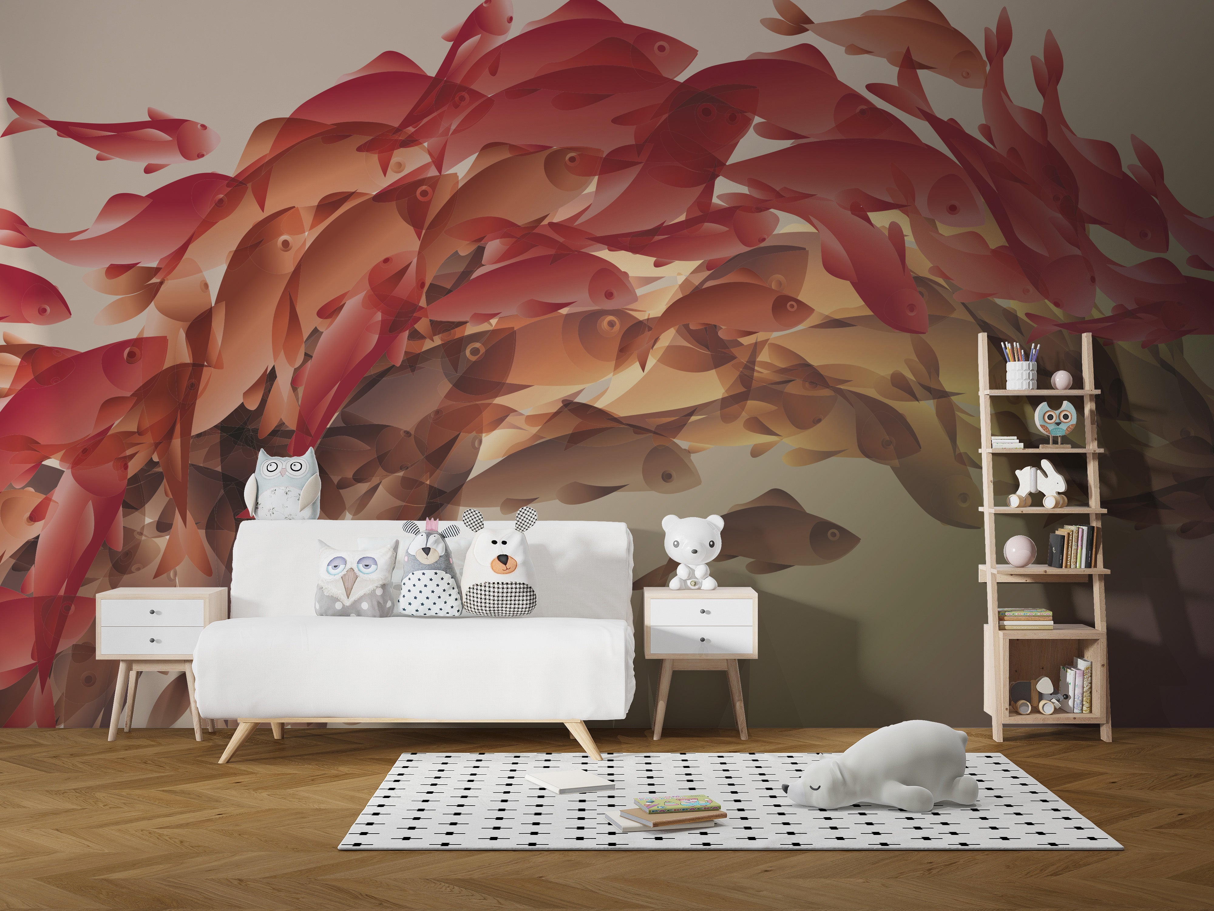 Elegant koi fish wallpaper mural design
