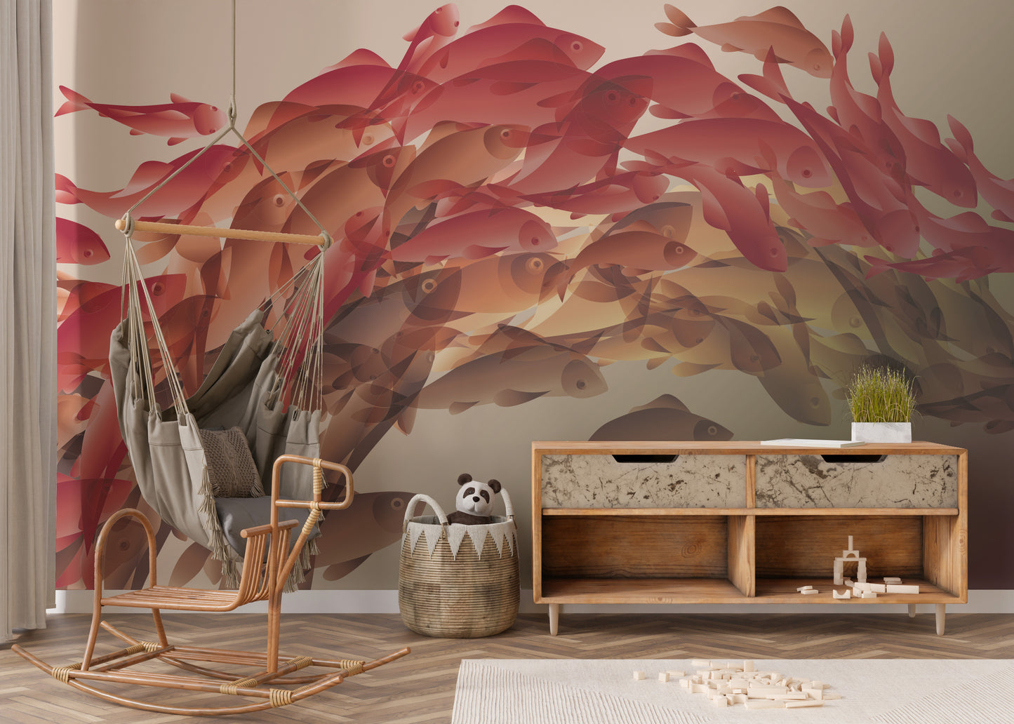 Graceful koi patterns in wallpaper mural
