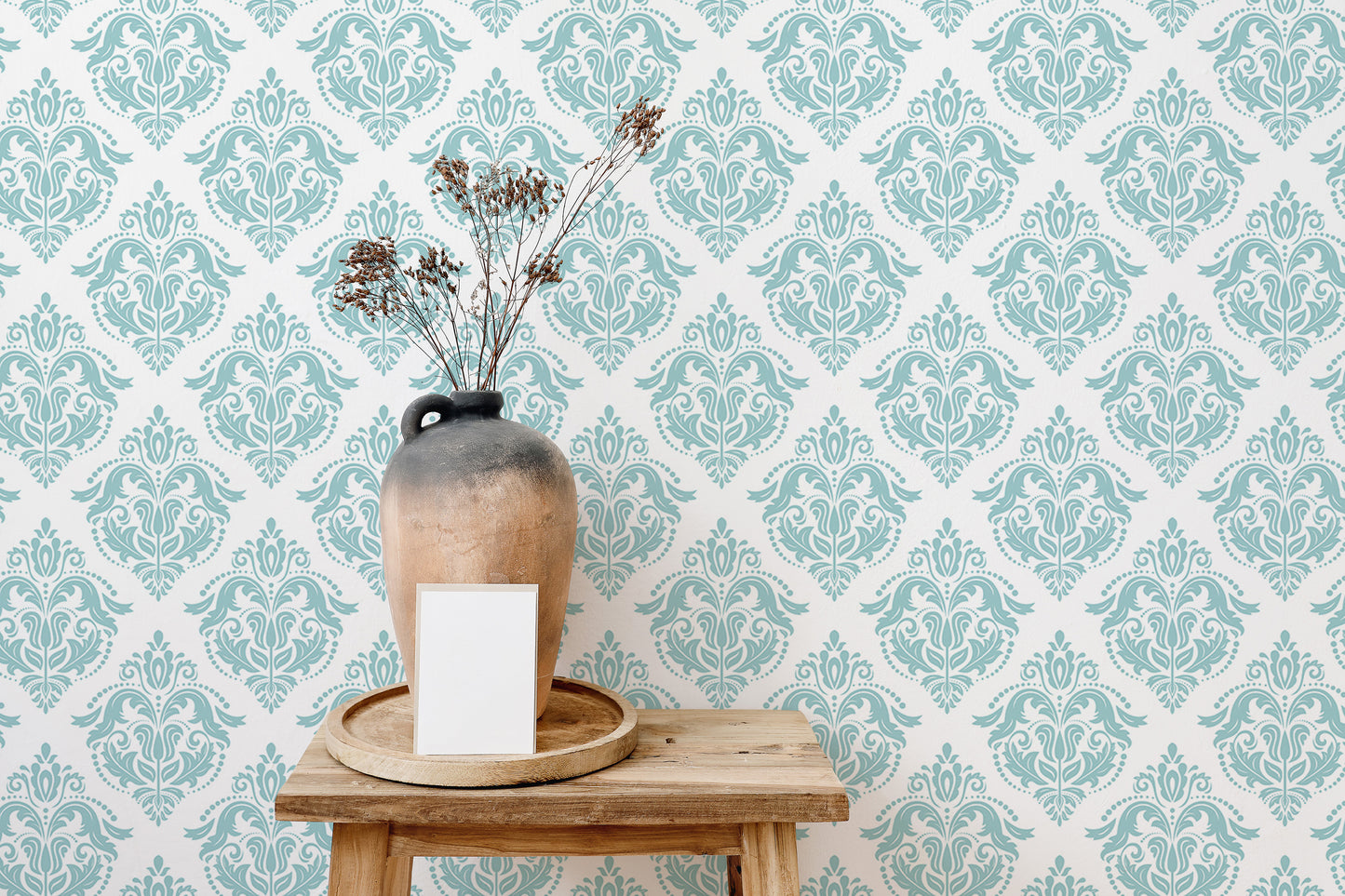 Intricate blue and white wallpaper for classic decor