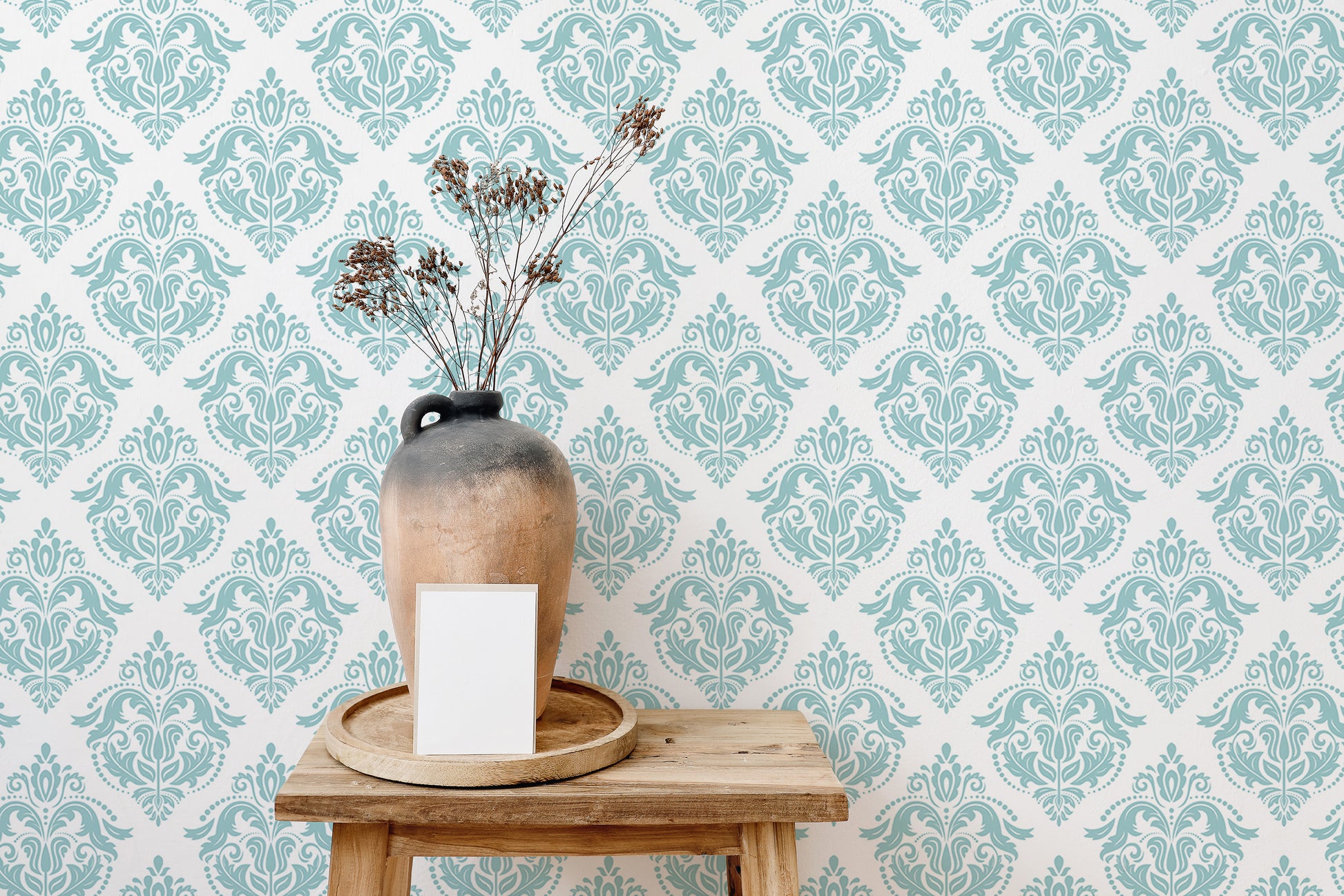 Intricate blue and white wallpaper for classic decor