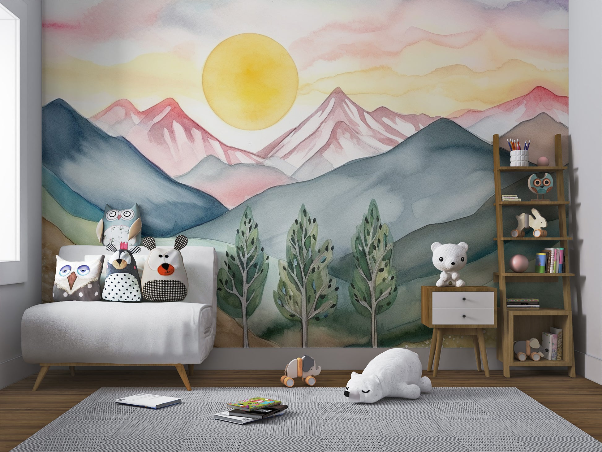 Watercolor pastel peaks wall mural
