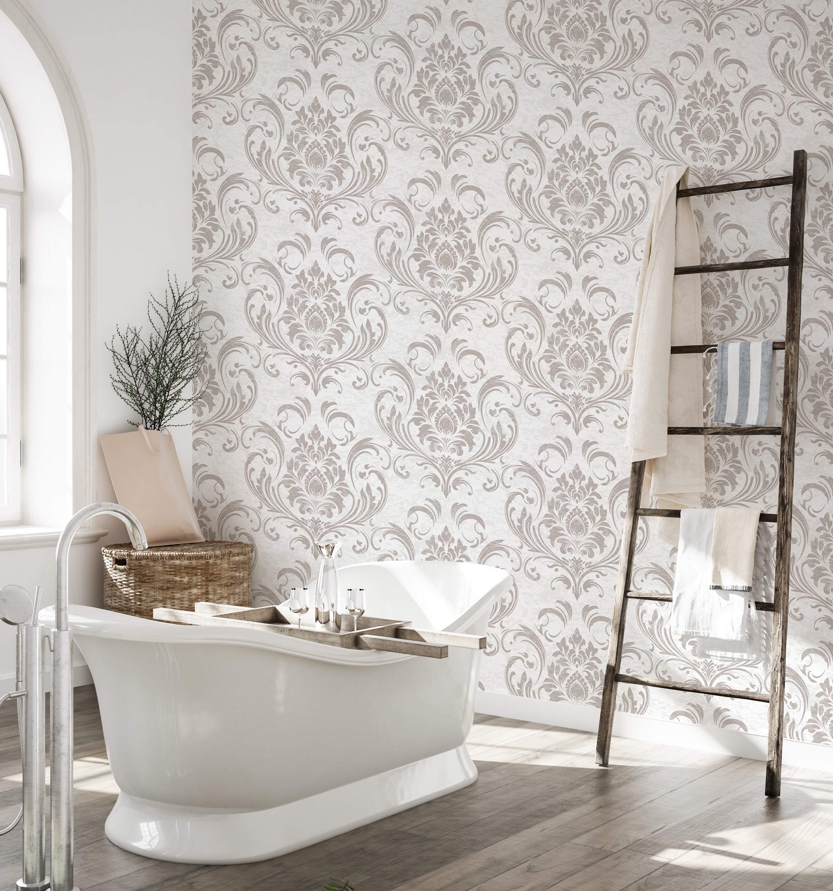 Sophisticated vintage wallpaper with ornate damask art