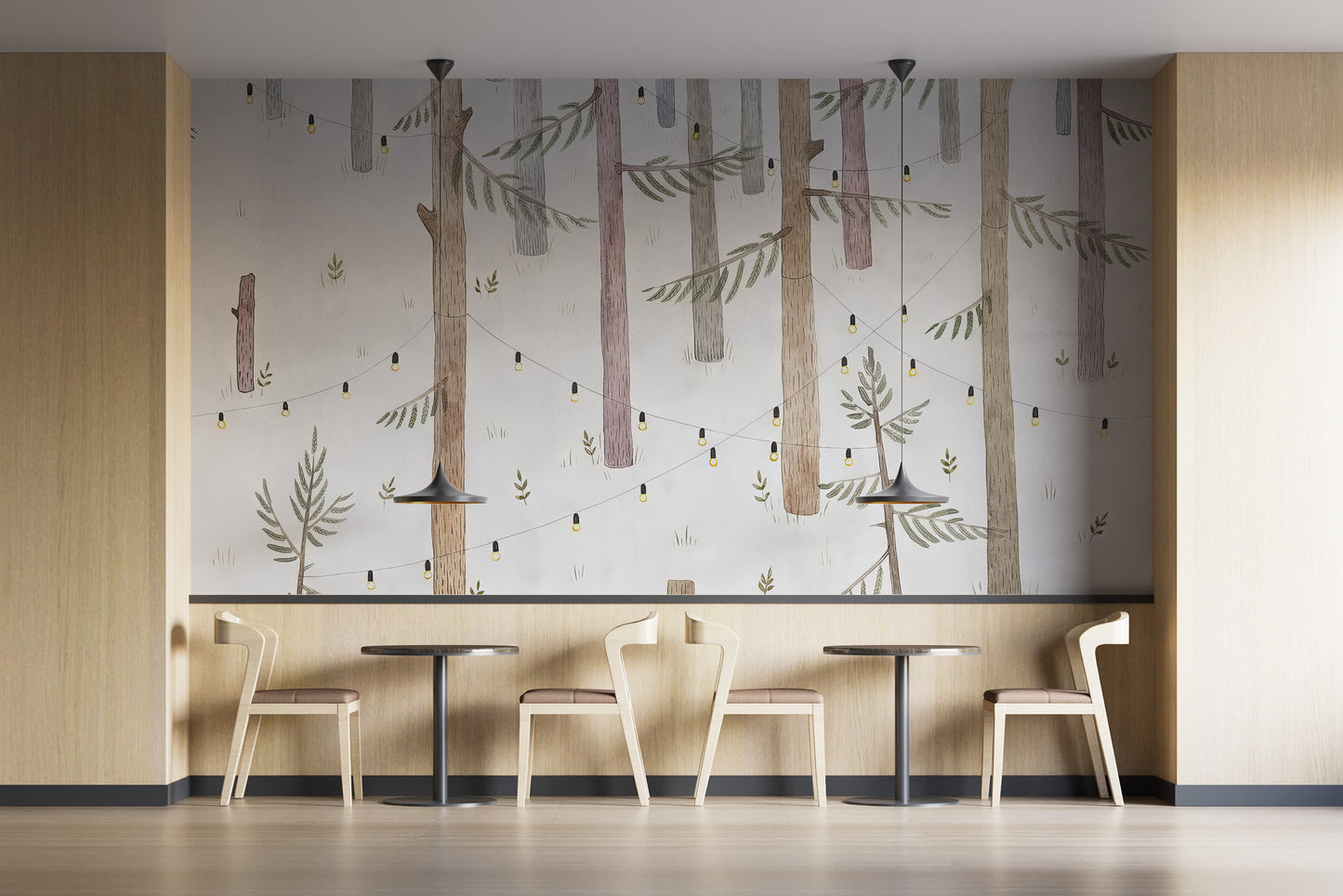 Woodland lights peel-off mural for peaceful wall accents