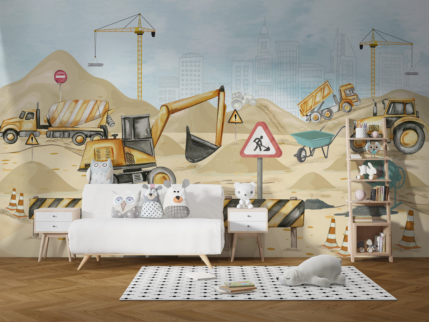 Fun Construction Yard Wallpaper Mural for kids