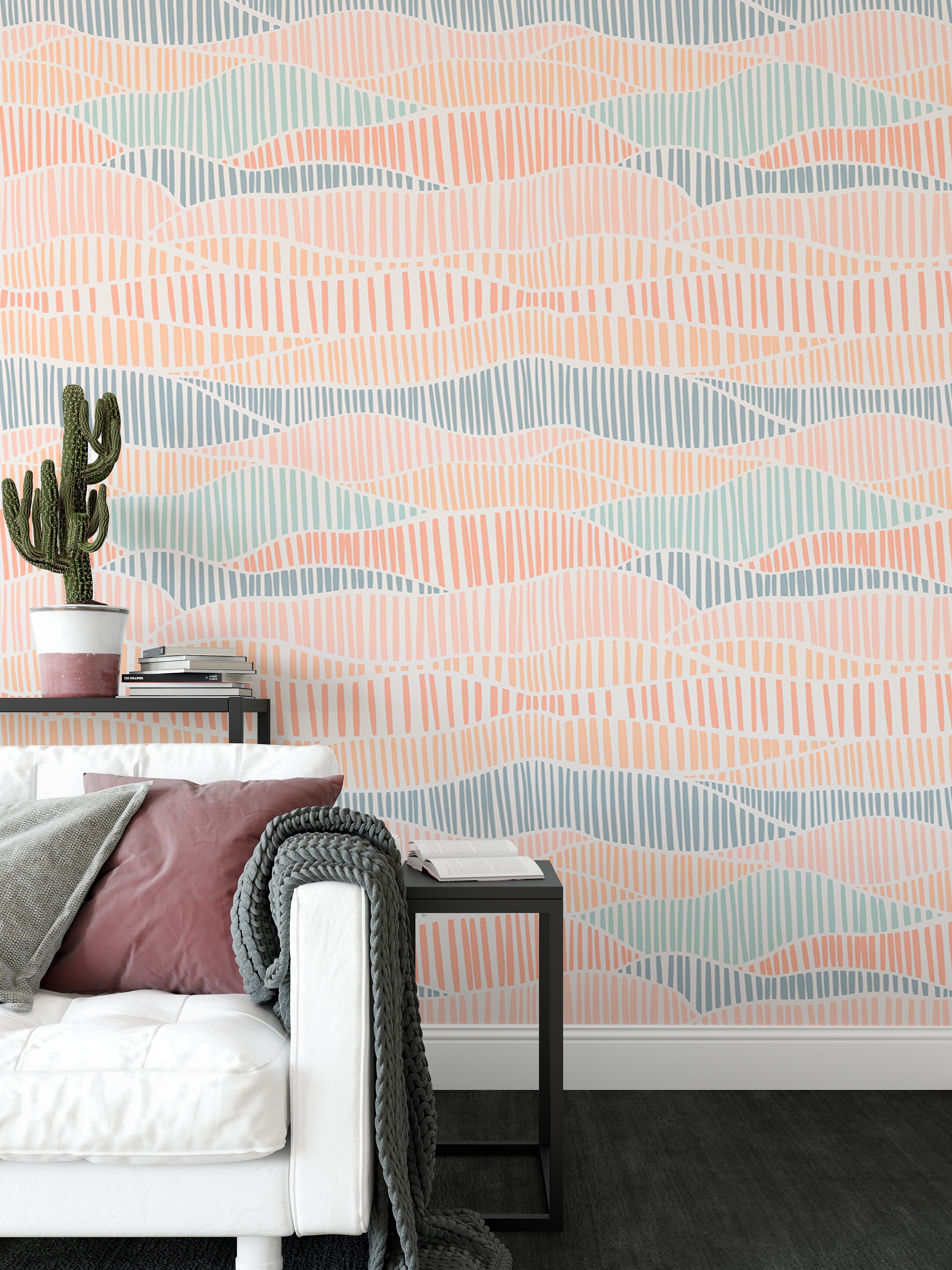 Modern Boho pastel dashed wallpaper for baby rooms.