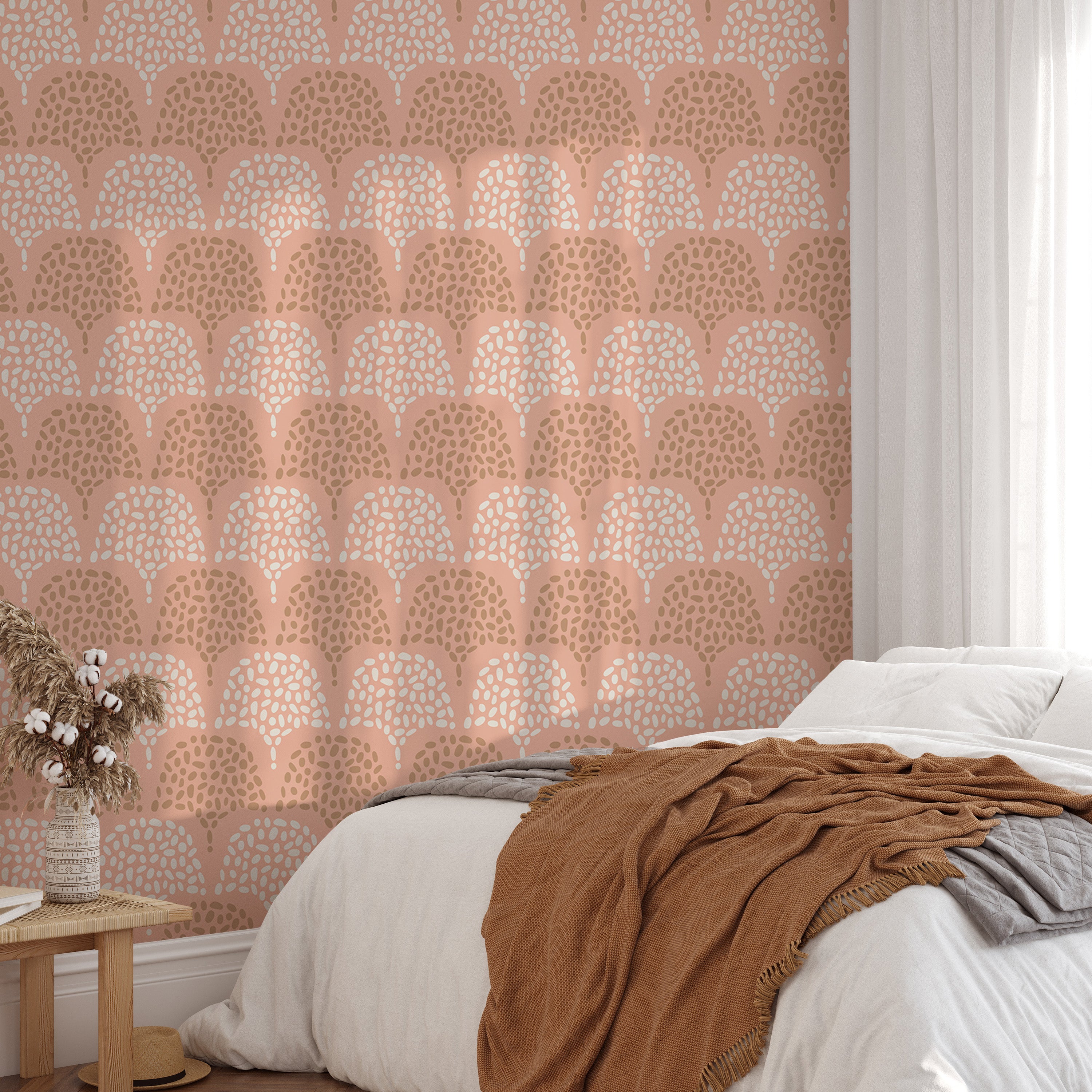 Elegant pink pastel Boho wallpaper for modern walls.