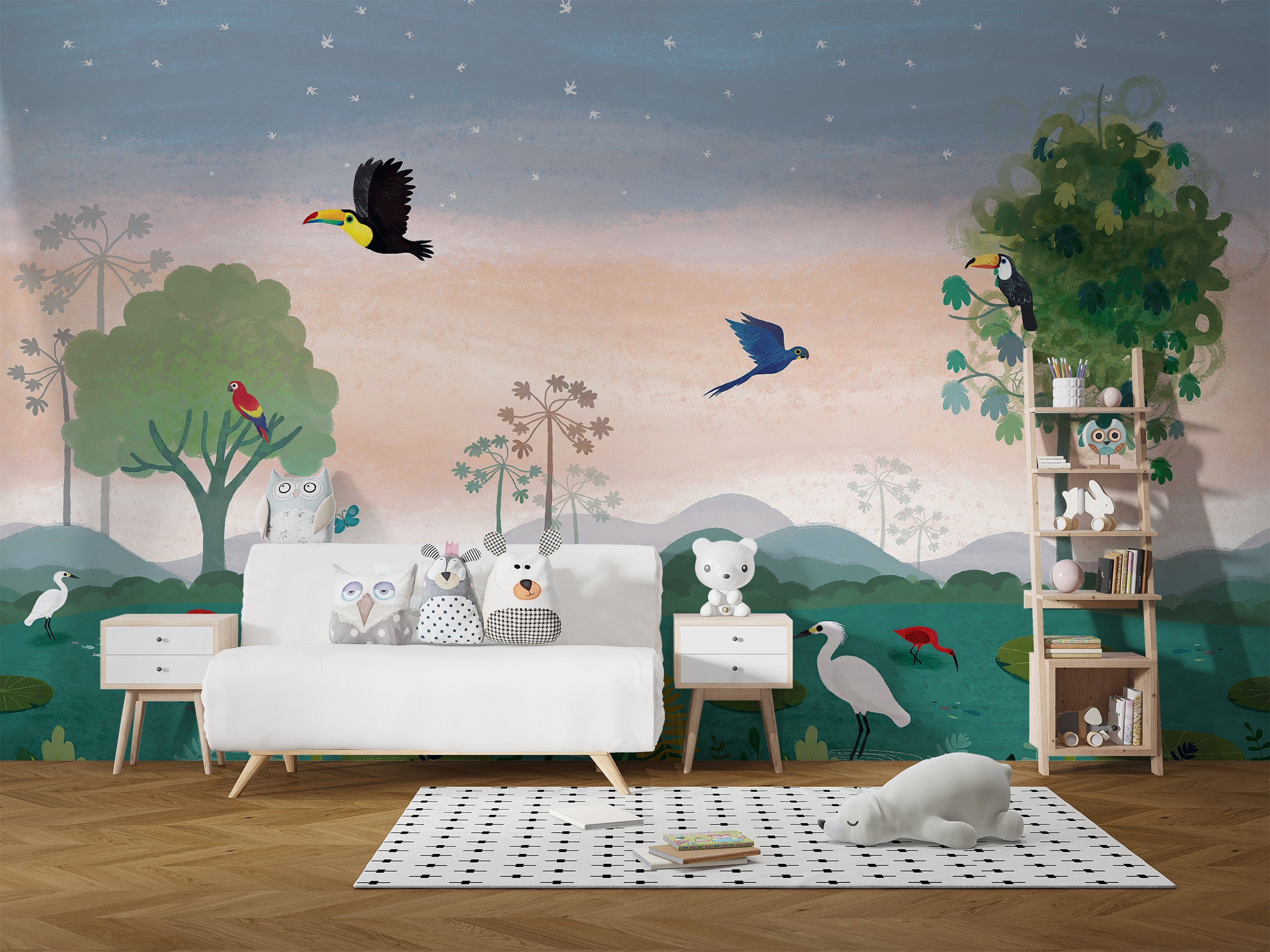 Dusky Amazon Birds Wallpaper Mural with rich details