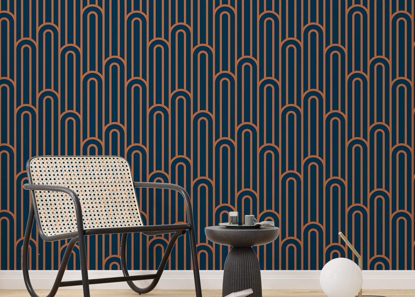 Abstract Art Deco Arches Orange Color Wallpaper