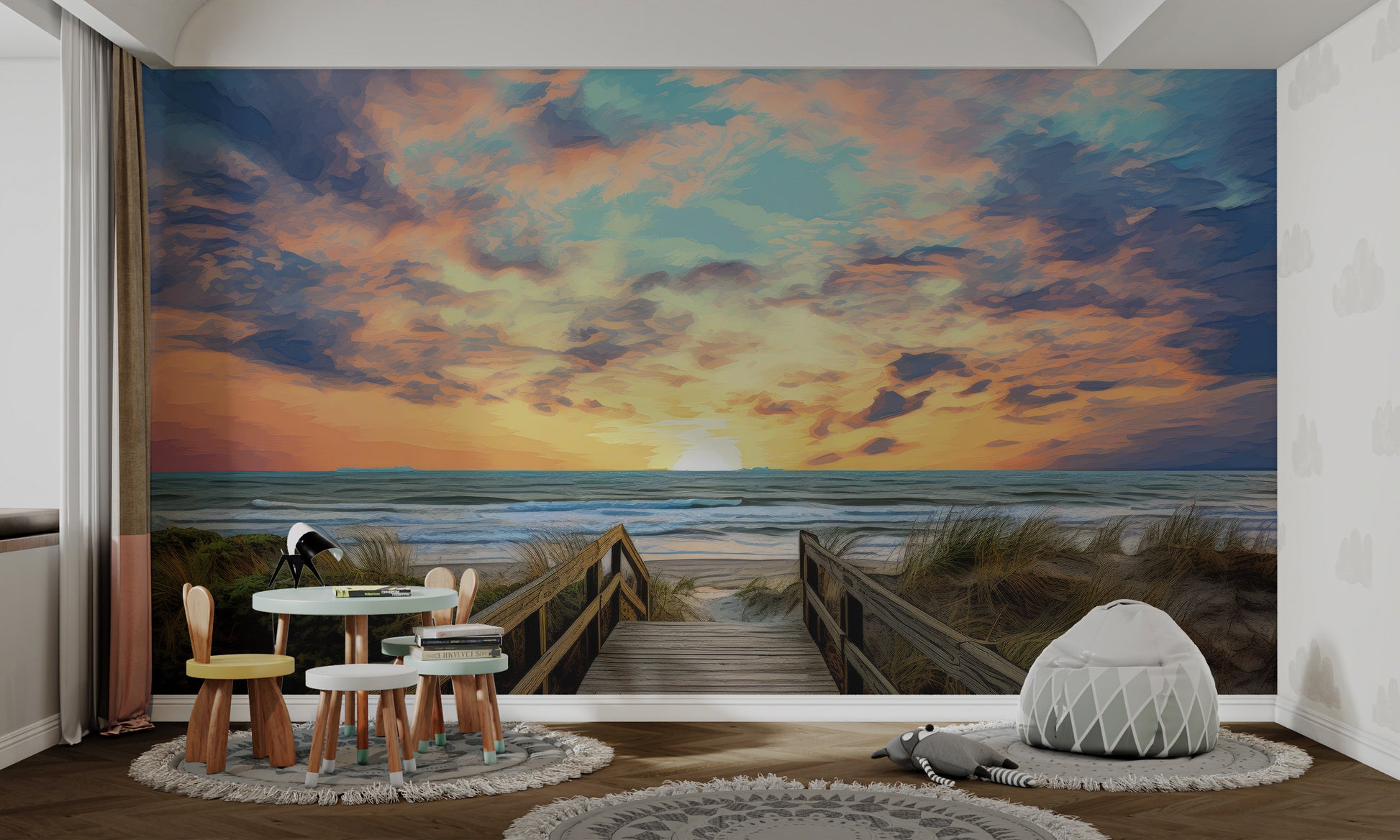 Dramatic sky over ocean wallpaper with warm tones