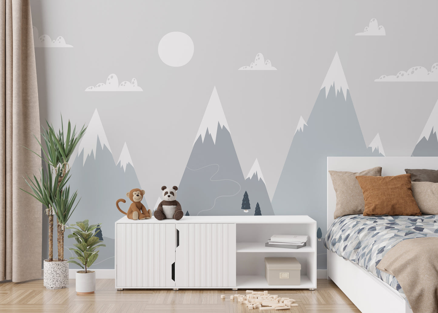 Scandinavian alpine mural wallpaper style
