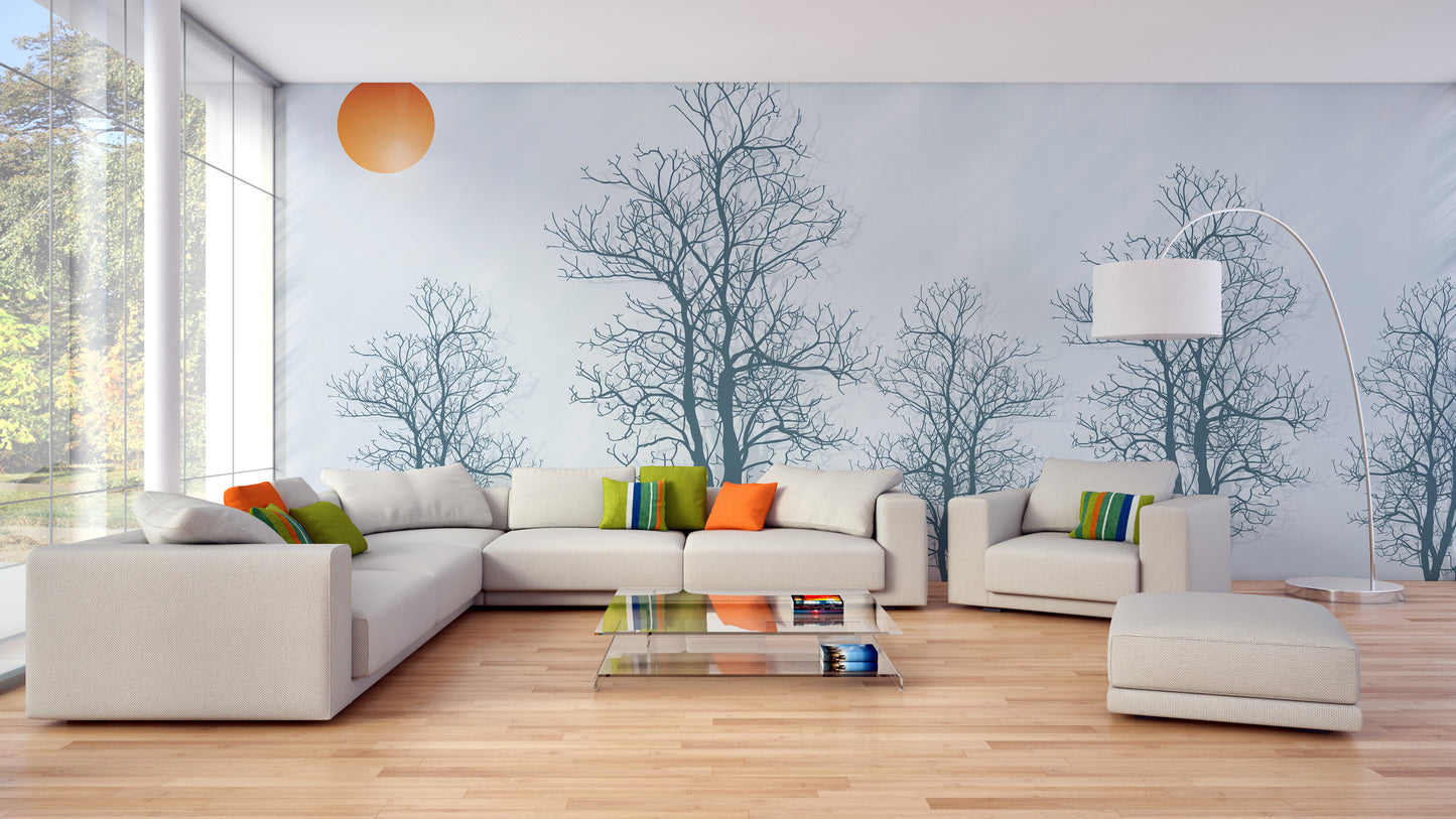 Gray Forest Crimson Sun Wallpaper Mural