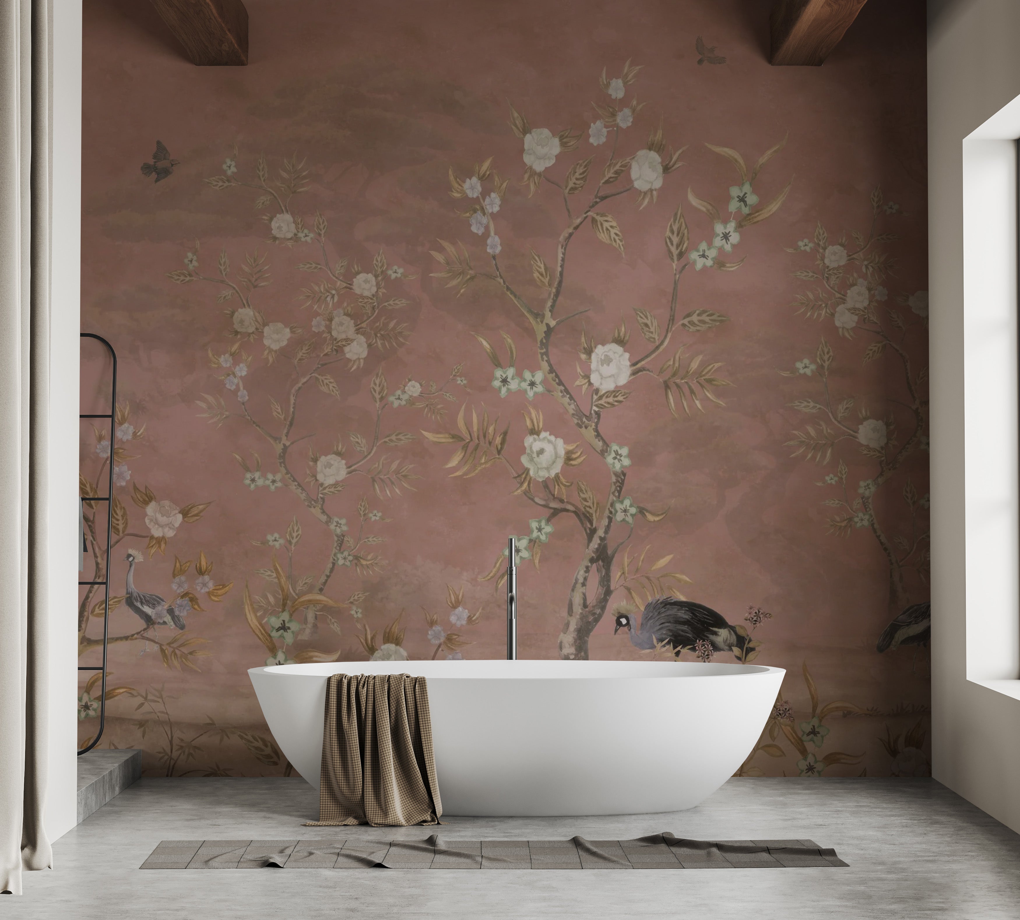 Tranquil brown chinoiserie mural for classic interiors



