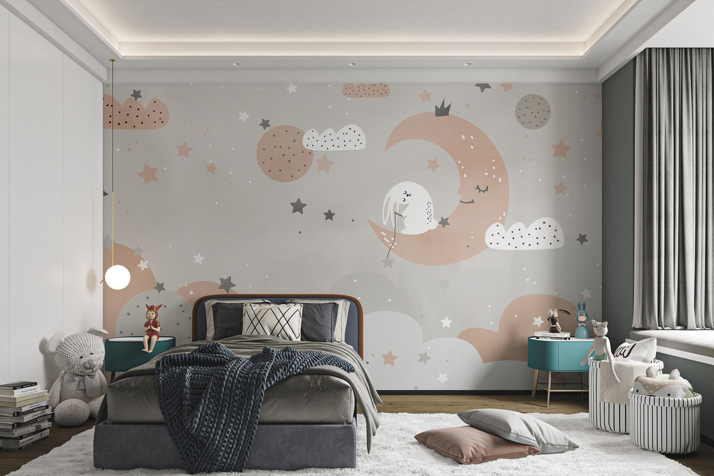 Cute bunny sleeping on clouds kids wall mural