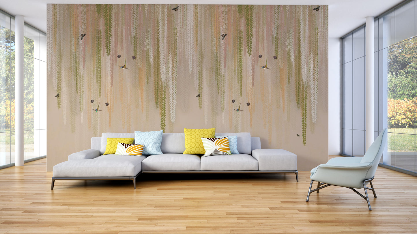 Hanging Leaves Wallpaper Mural - Beige