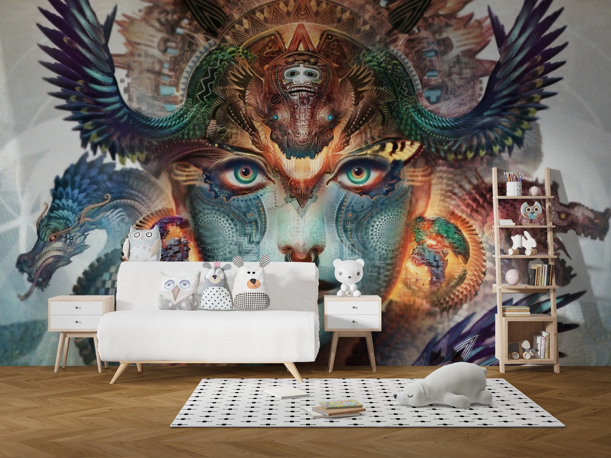 Lady and dragon fantasy wall mural design
