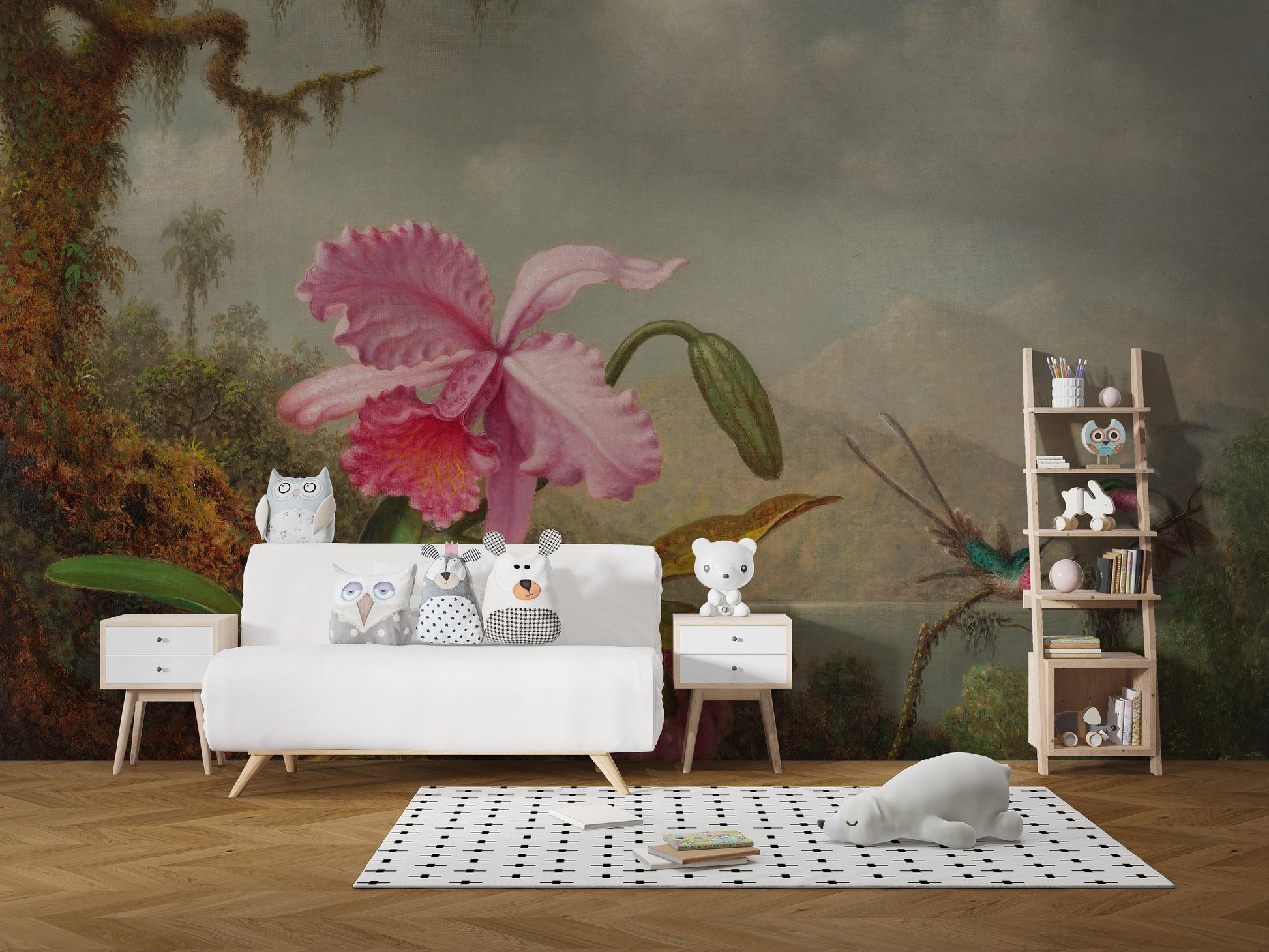 Delicate pastel floral mural for walls
