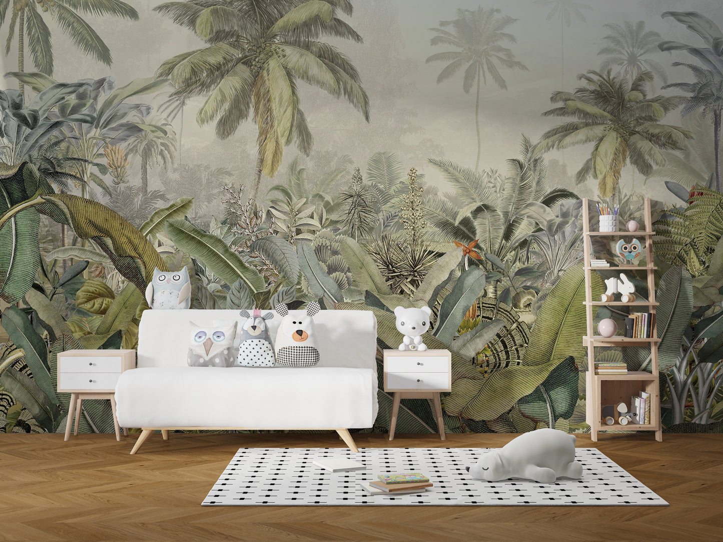 Tropical watercolor mural for serene interiors
