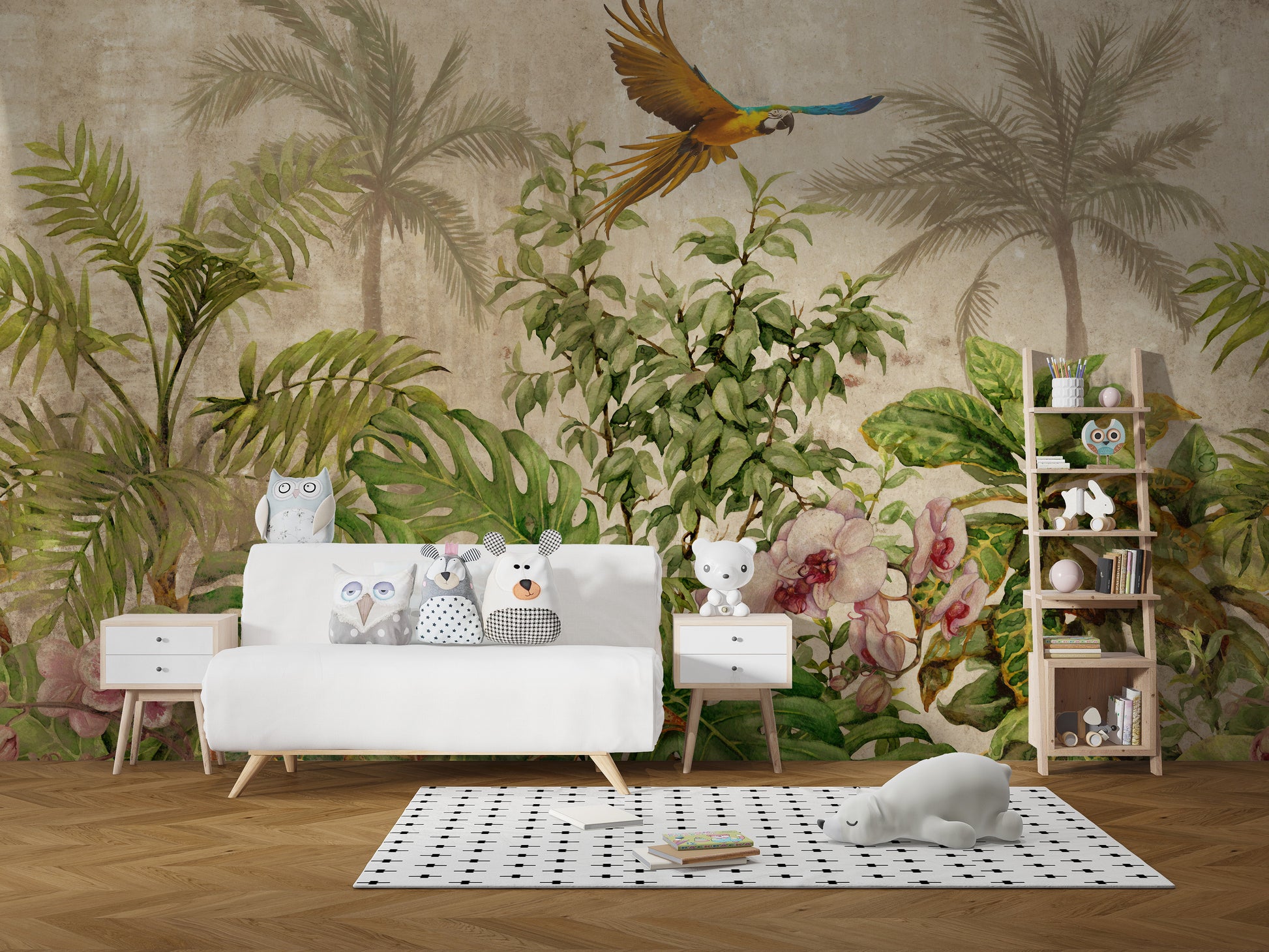 Vibrant bird-themed wallpaper for interiors
