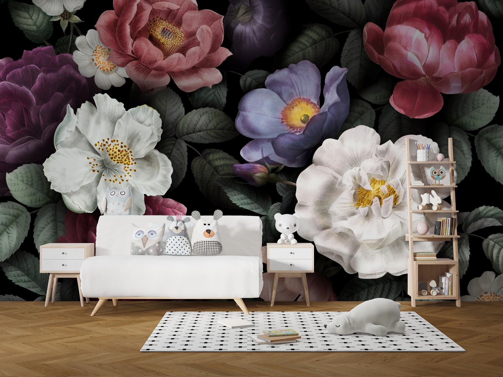 Stylish dark background floral mural
