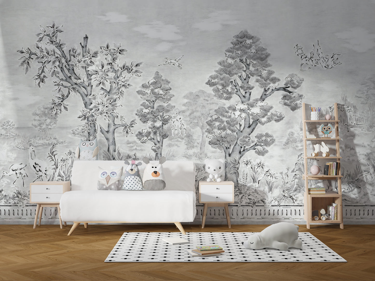 Black & White Watercolour Tropical Tree Mural