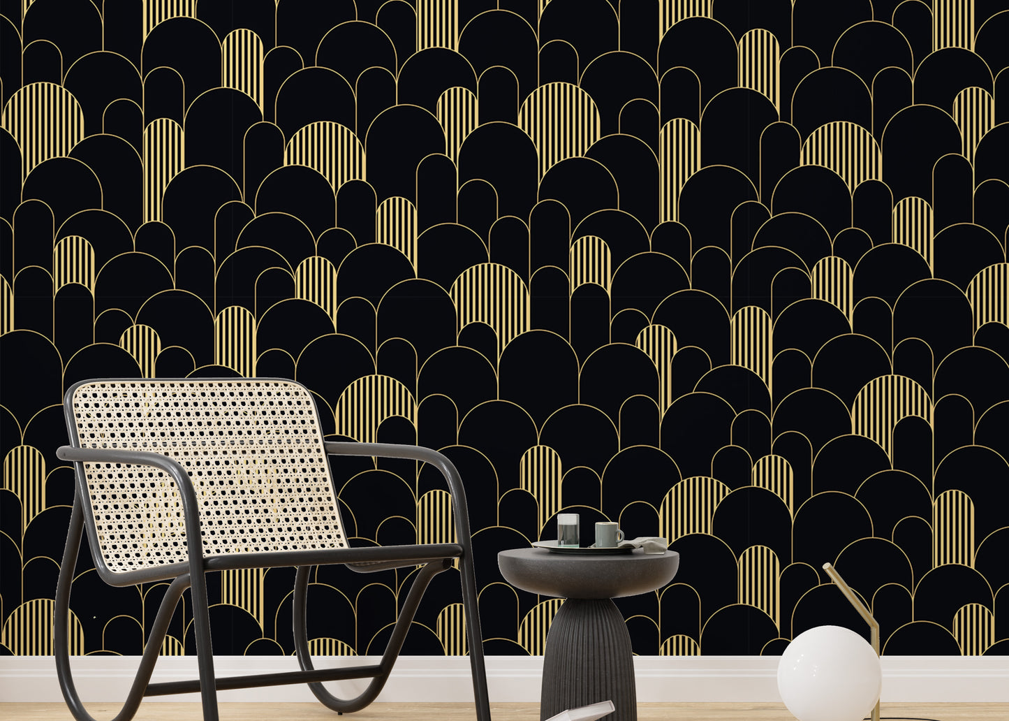 Art Deco Golden Lines Repeat Pattern Wallpaper