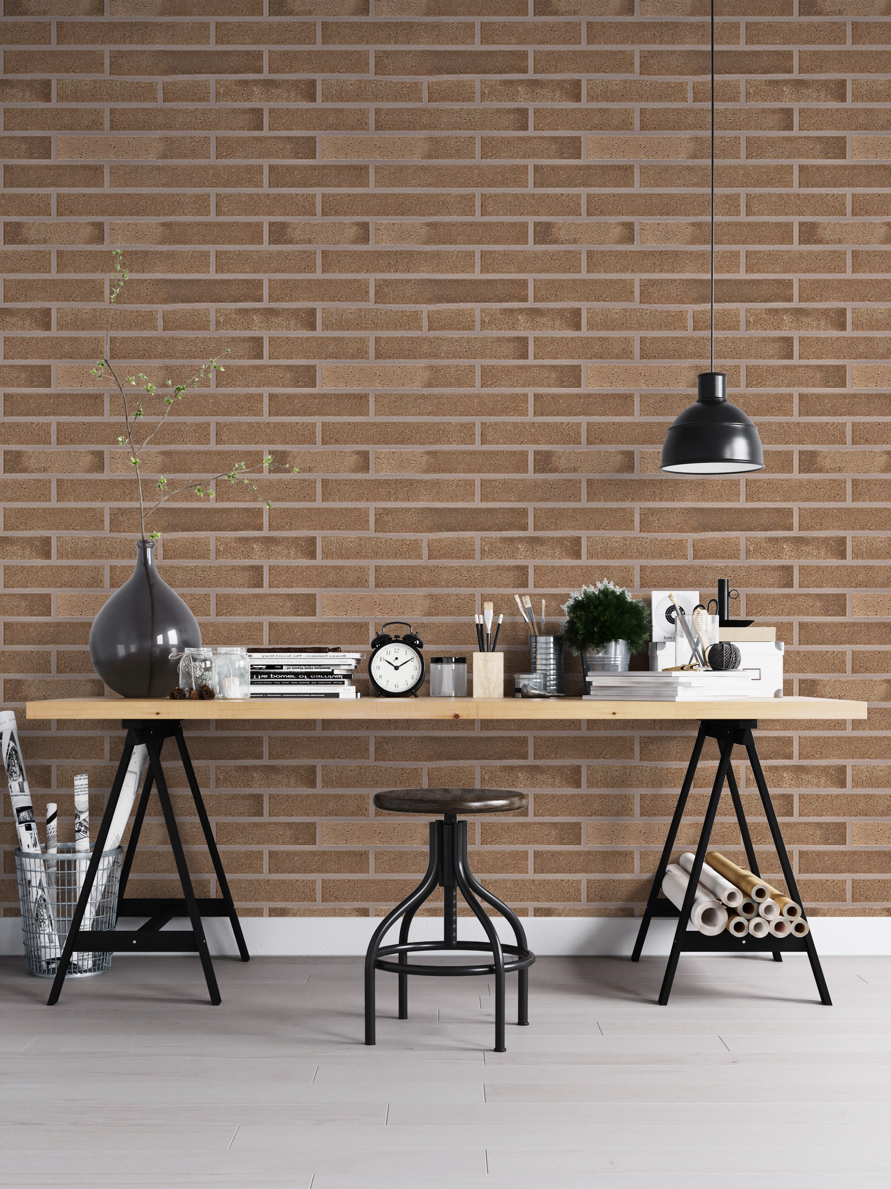 Minimalist beige brick self-adhesive wall decor.