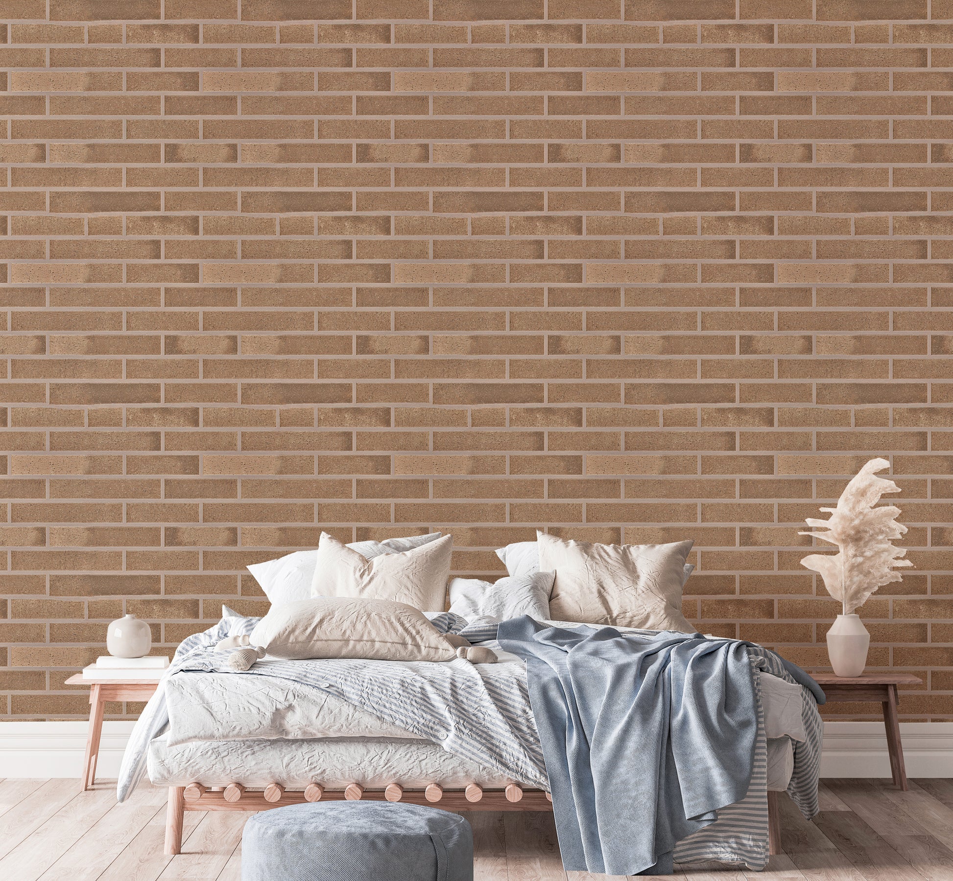 Decorative beige brick wallpaper for easy application.